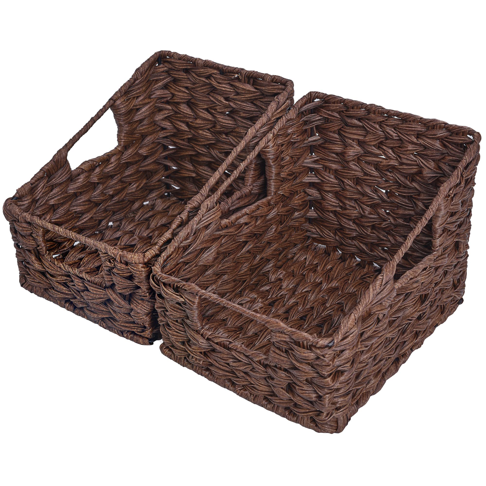 GRANNY SAYS Wicker Storage Baskets, Waterproof Wicker Basket with Handles, Trapezoid Woven Storage Bins for Organizing, Decorati