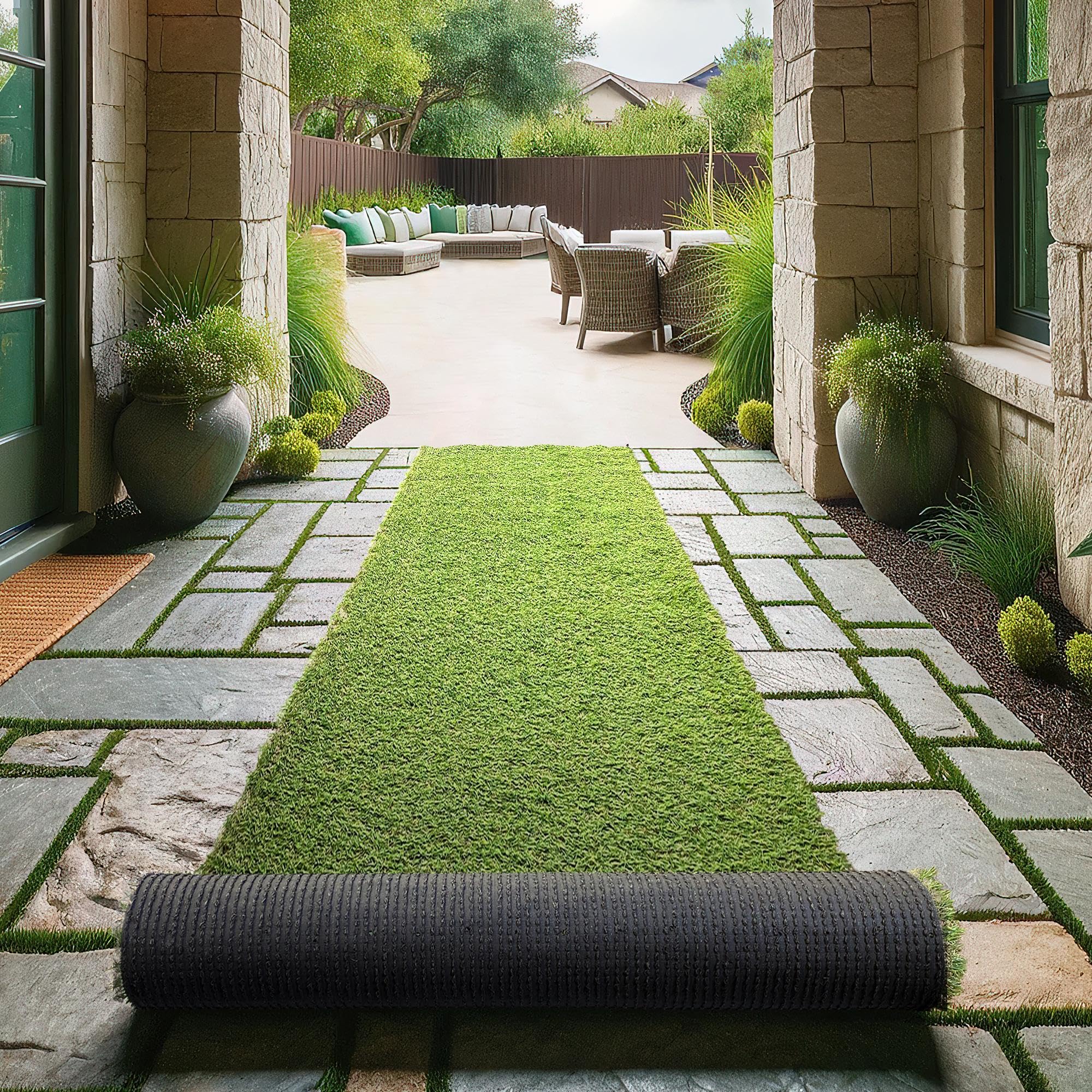 Sweet Home Stores Waterproof Easy-Clean Solid Grass 3x19 Indoor/Outdoor Artificial Grass Runner Rug, 27 x 19, Green