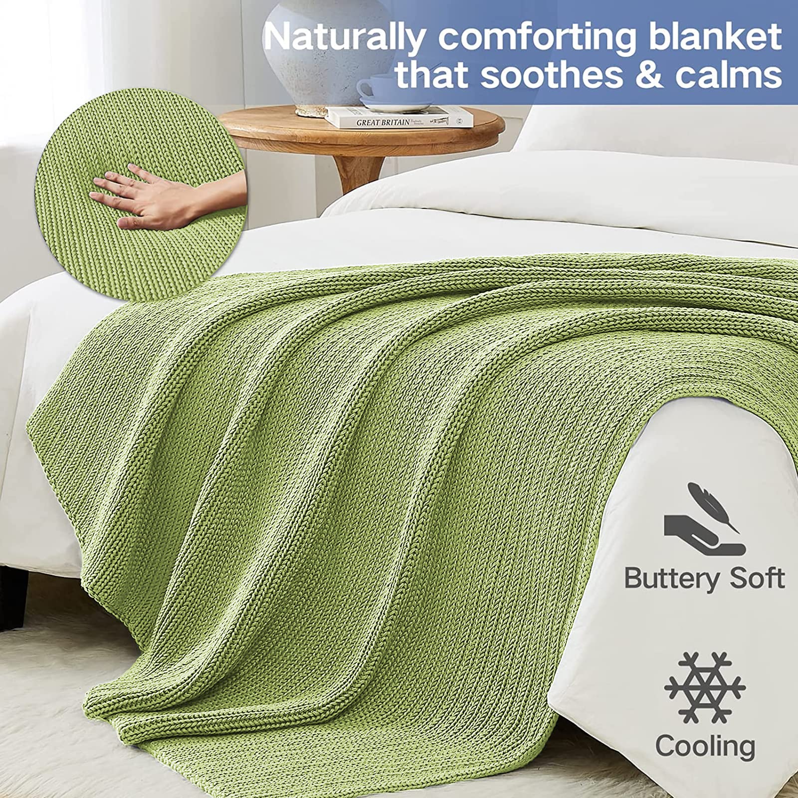 Guohaoi Knitted Weighted Blanket(Light Green 50''X60'' 5Lbs),Home D  Cor Cooling Throw Blanket For Hot Sleepers,Hand Made Chunky