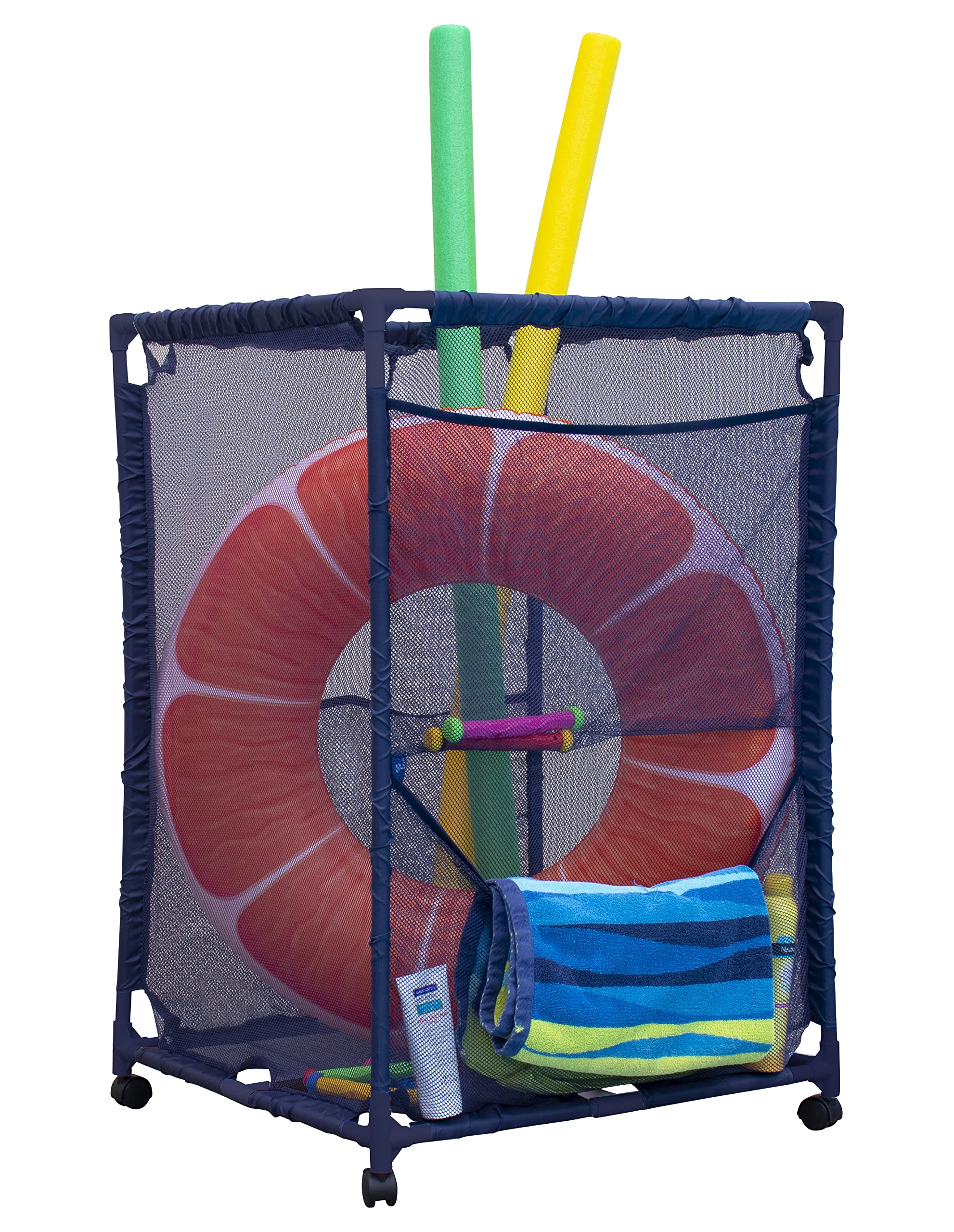 Pool Bins Rolling Pool Storage Organizer Bin, Medium (25.4' W X 25.4' L X 40' H), Blue