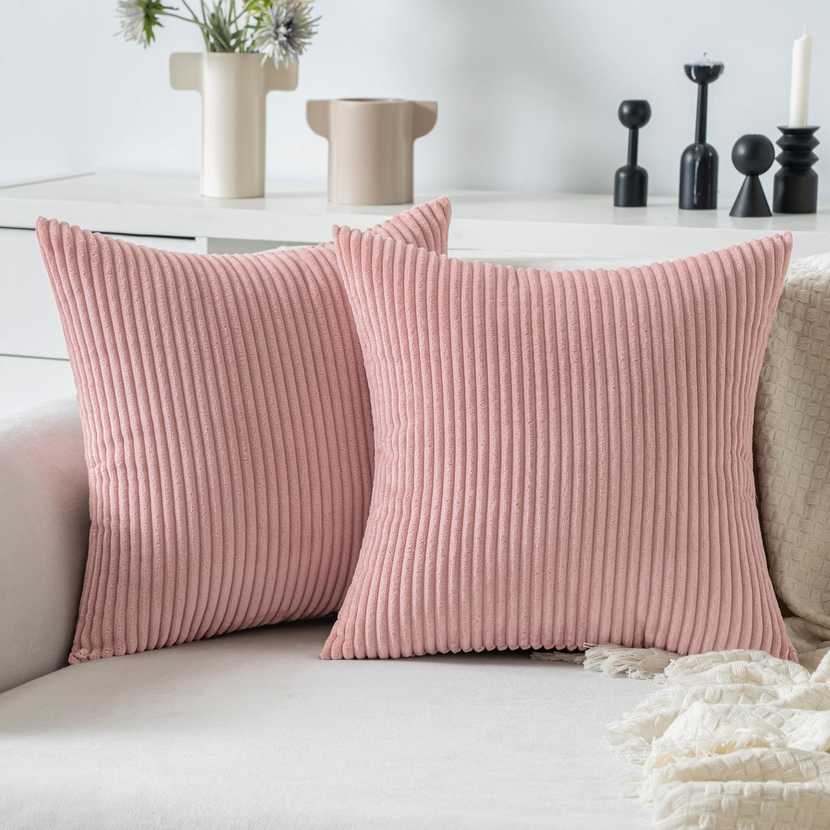 Miulee Pack Of 2 Corduroy Valentines Pillow Covers Soft Soild Striped Throw Pillow Covers Decorative Square Cushion Casesfor Spr