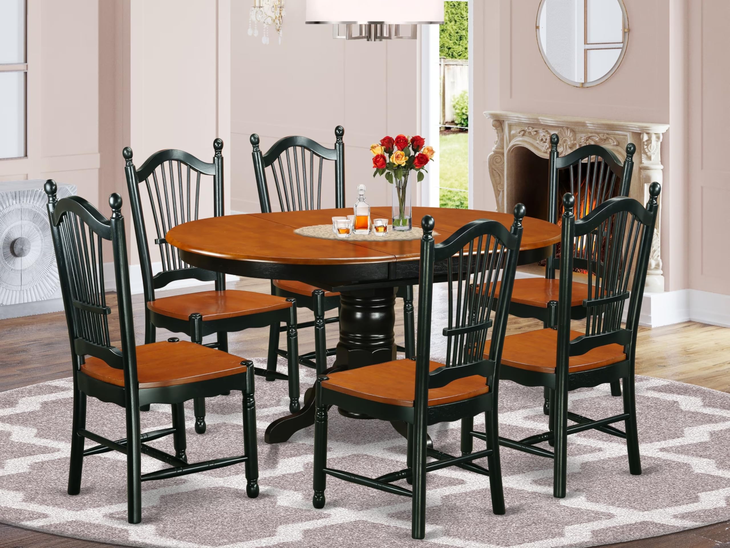 East West Furniture Kedo7-Bch-W 7 Piece Dining Room Table Set Consist Of An Oval Wooden Table With Butterfly Leaf And 6 Kitchen Dining Chairs, 42X60 Inch, Black & Cherry