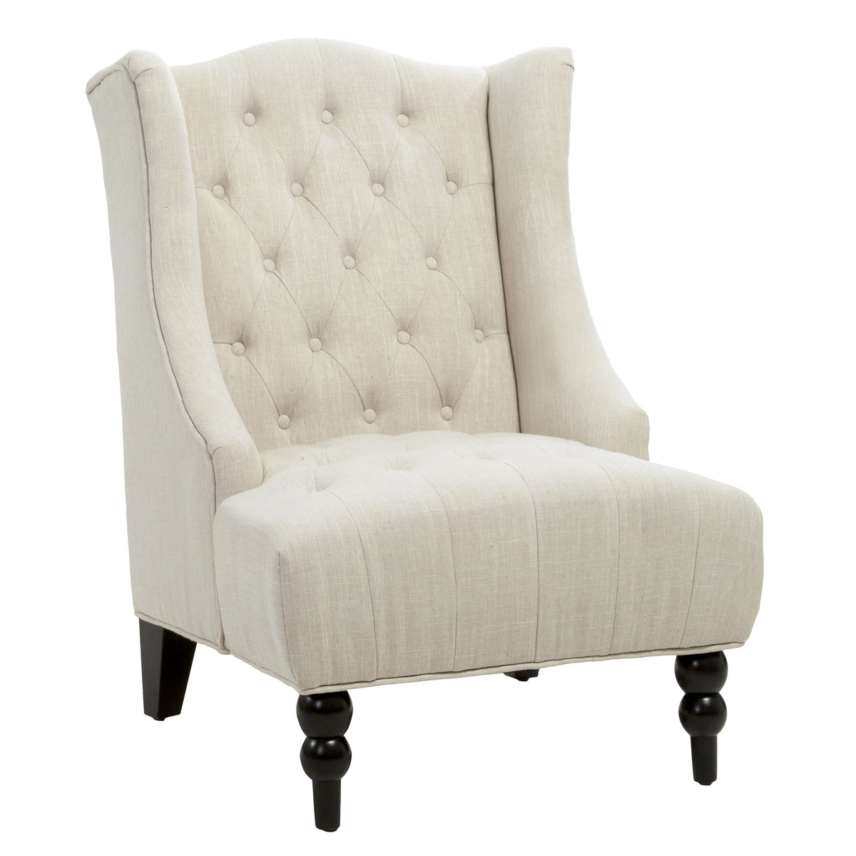GDFStudio Tall Tufted Fabric Accent Chair, Vintage Club Seat for Living Room (Light Beige)