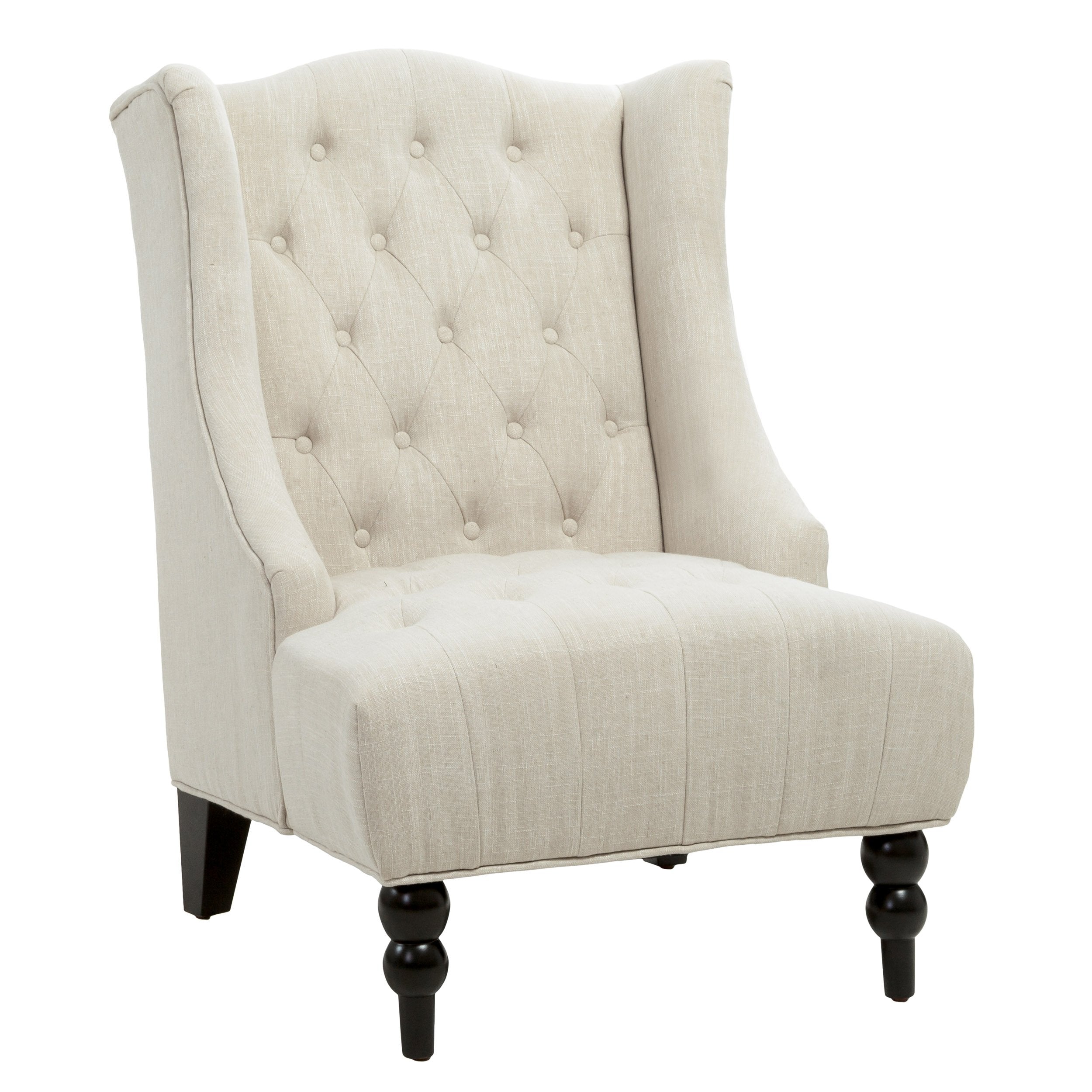 GDFStudio Tall Tufted Fabric Accent Chair, Vintage Club Seat for Living Room (Light Beige)