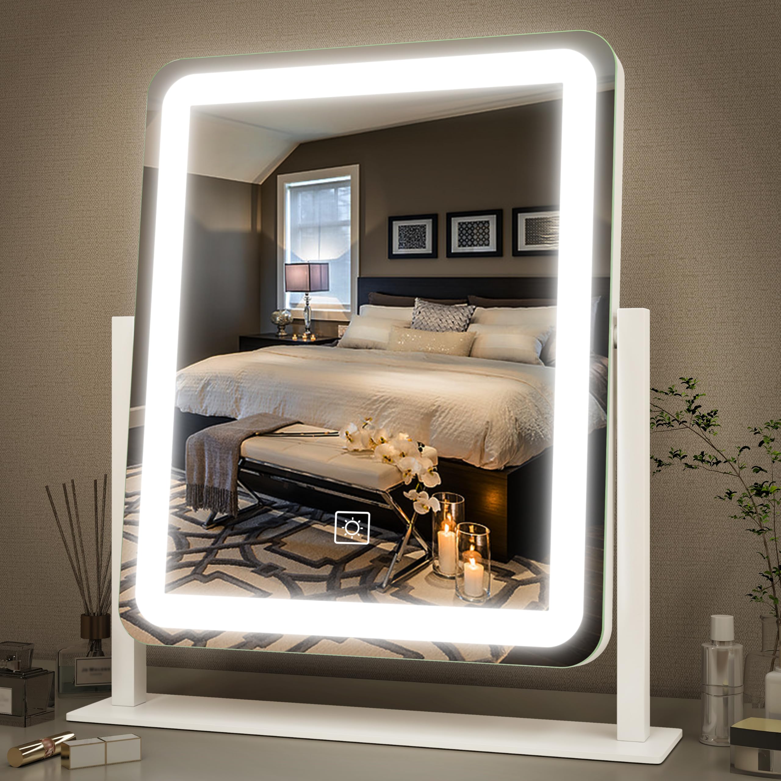 FENNIO Vanity Mirror with Lights - 15'x12.6' LED Lighted Makeup Mirror, Large Makeup Mirror with Lights, Touch Screen with 3-C