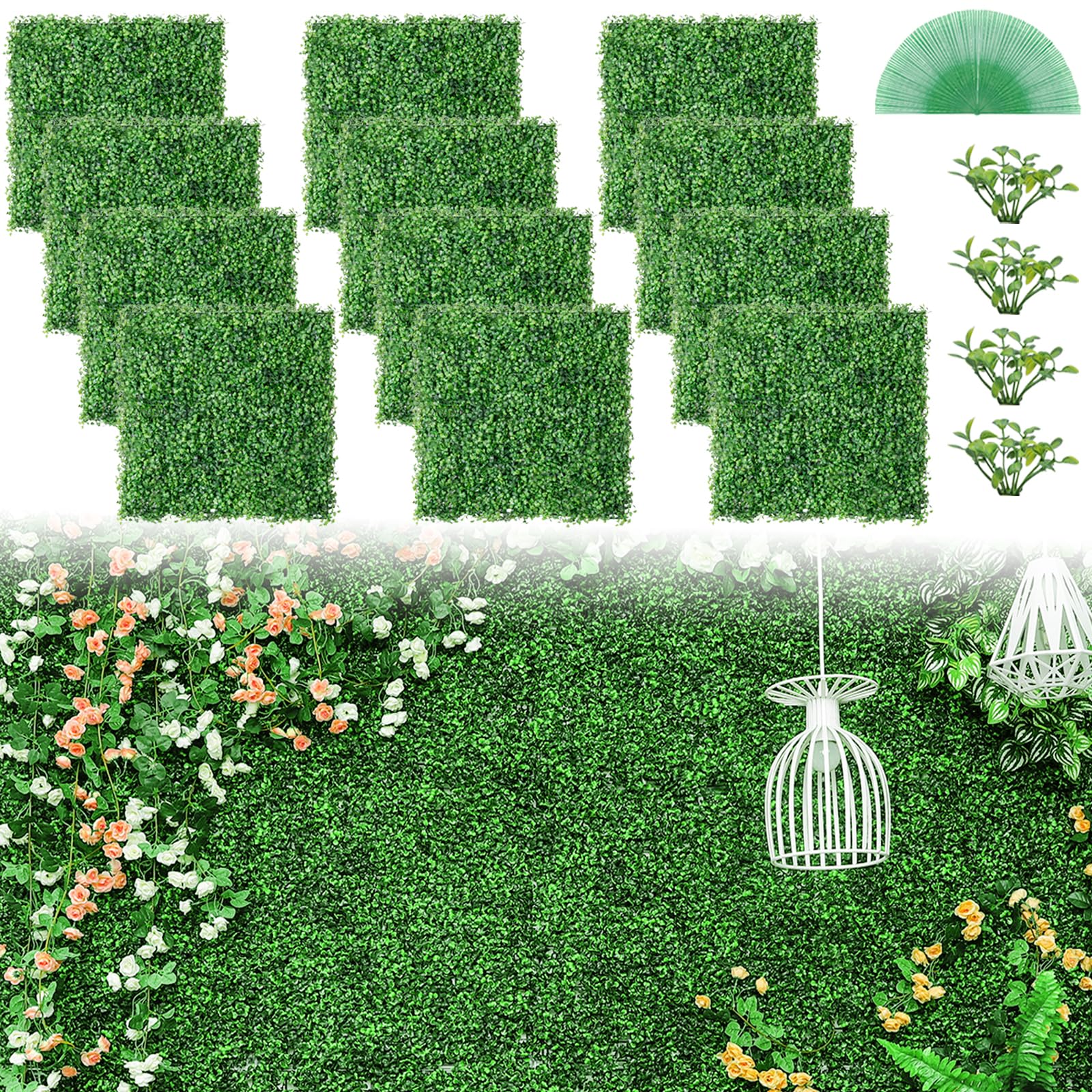 Luyue 12 Pcs Artificial Grass Wall Panels 20'  20' Boxwood Panels Fake Grass Privacy Fence Screen Greenery Wall Backdrop