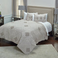 Rizzy Home | BQ4196 | Polyester Quilt | 106"x92" Pink/Brown/Nuetral Diamond Textured