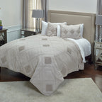 Rizzy Home | BQ4196 | Polyester Quilt | 70"x86" Pink/Brown/Nuetral Diamond Textured