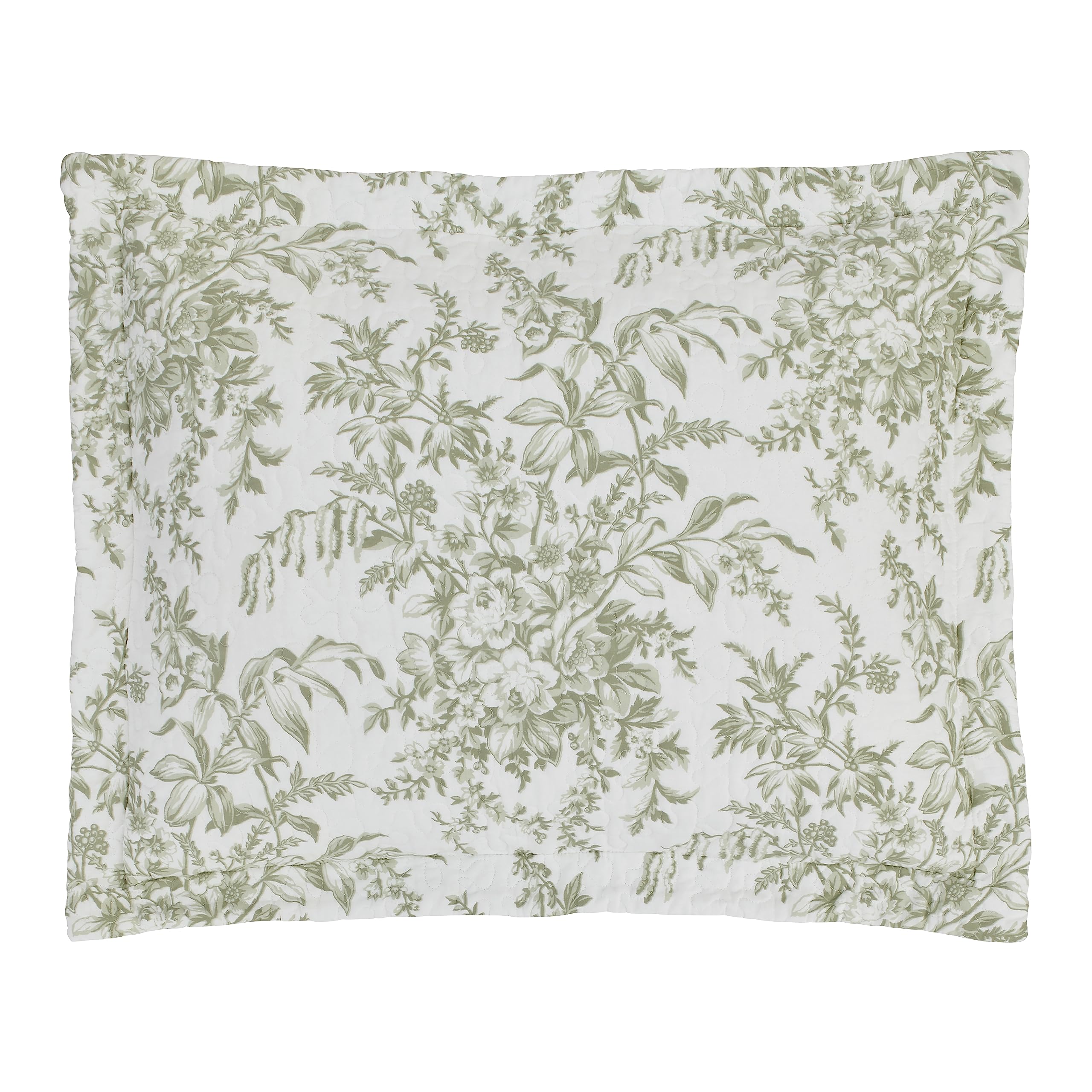 Laura Ashley - Twin Quilt Set, Reversible Cotton Bedding With Matching Sham, Lightweight Home Decor For All Seasons (Bedford Green/Off-White, Twin)