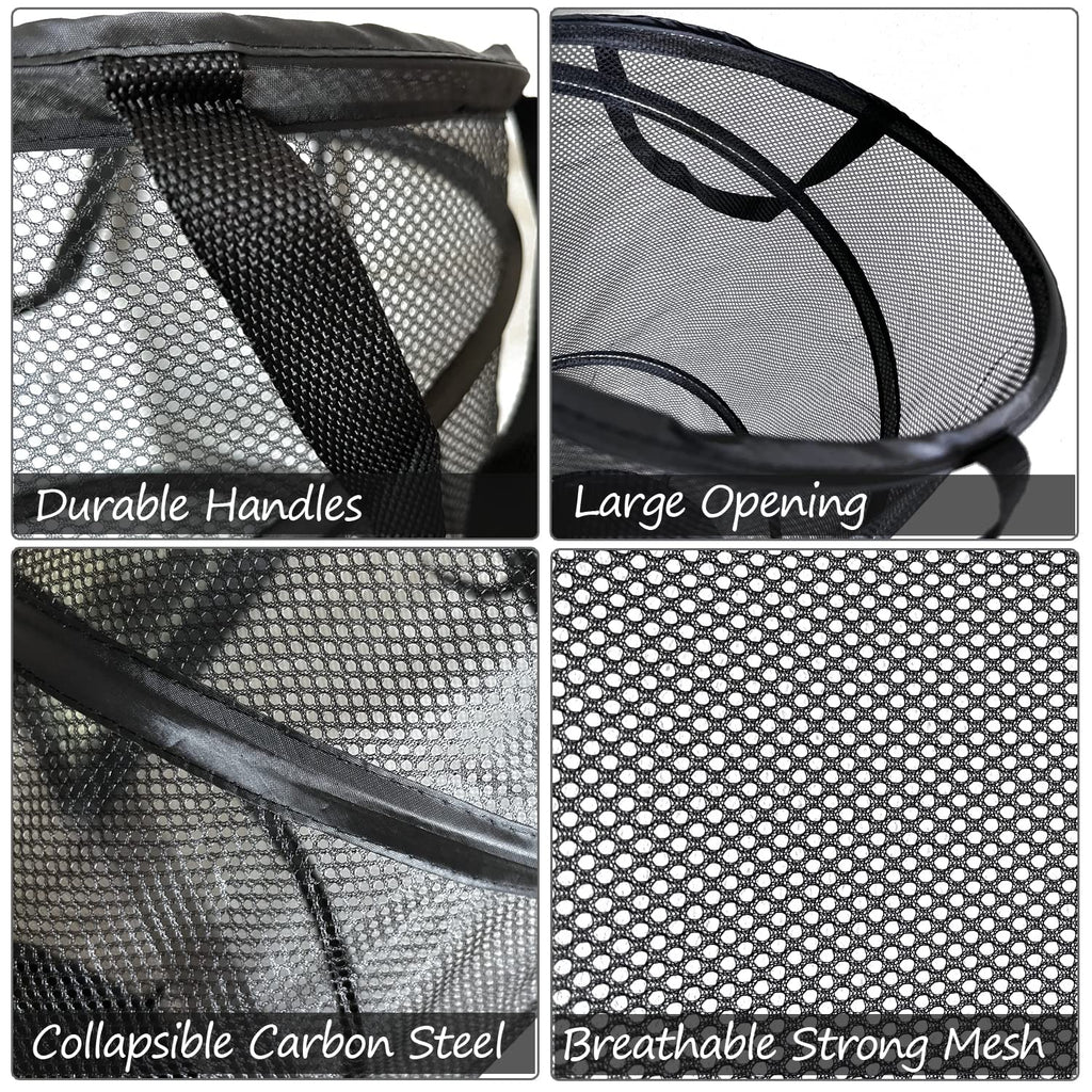Battoo Black X-Large Collapsible Laundry Basket Foldable Mesh Pop Up Hamper With Handles For Laundry Room, Bathroom, Kids Room,