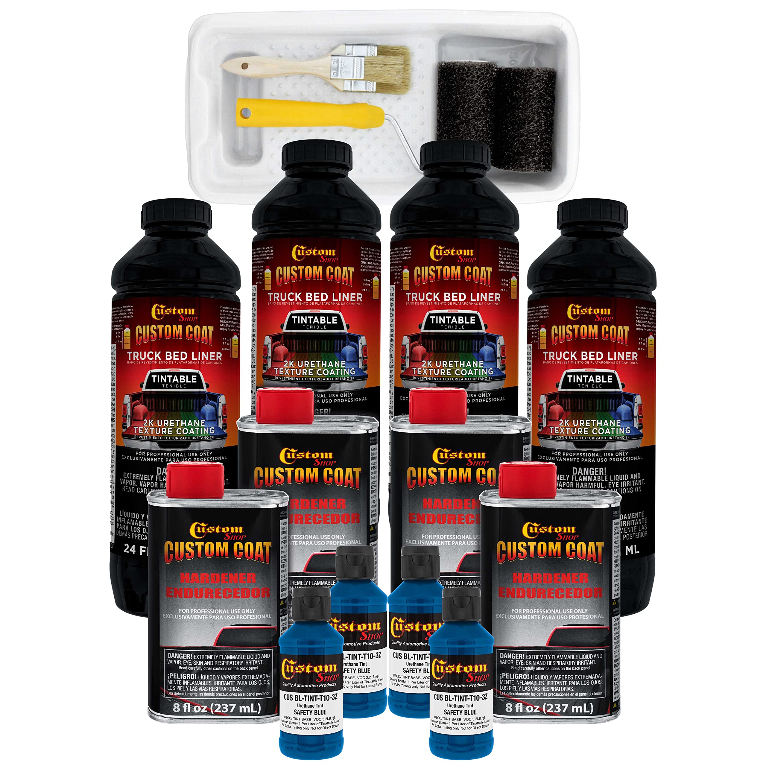 Custom Coat Safety Blue 1 Gallon Urethane Roll-On, Brush-On Or Spray-On Truck Bed Liner Kit With Roller And Brush Applicator Kit