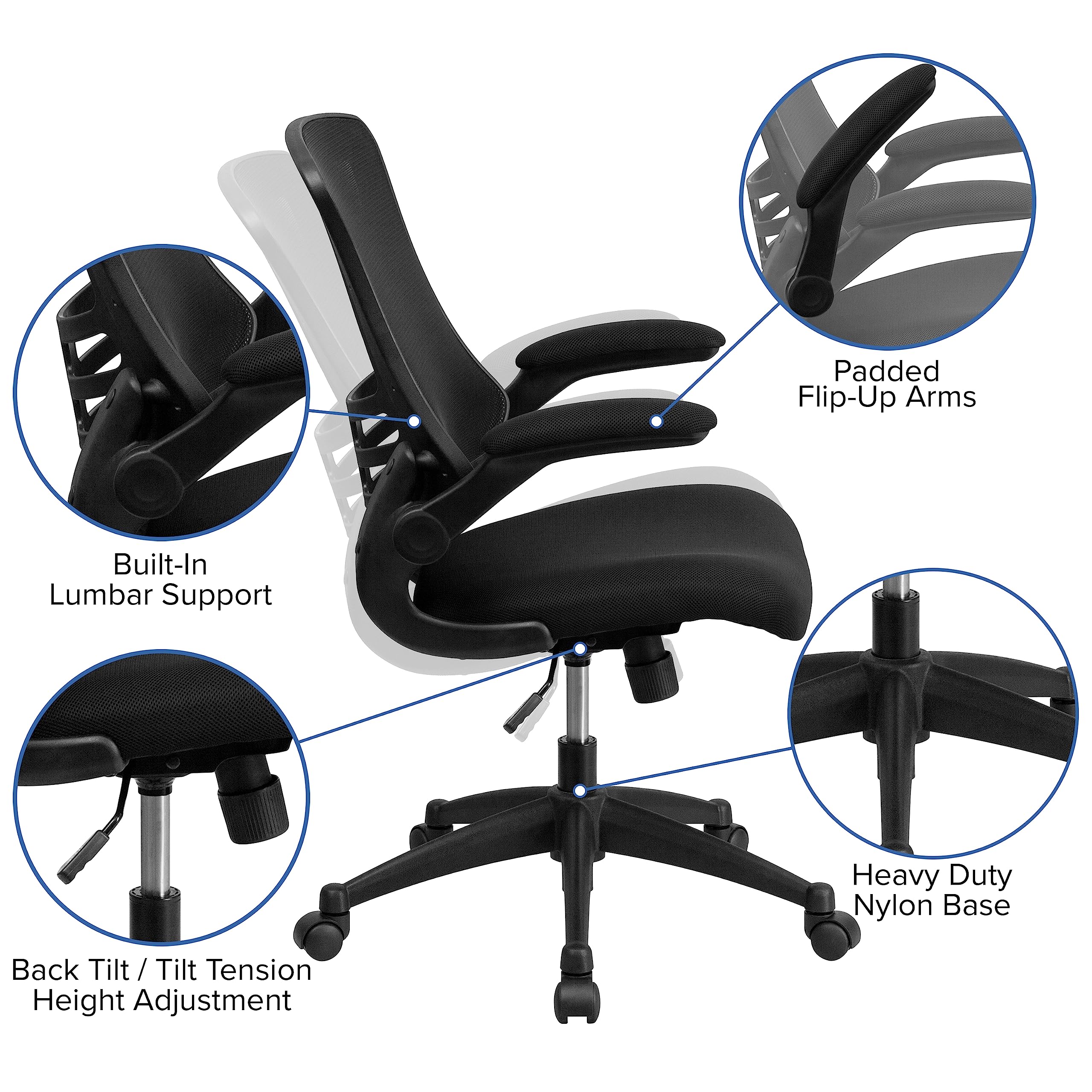 Flash Furniture Work From Home Kit - Black Computer Desk, Ergonomic Mesh Office Chair And Locking Mobile Filing Cabinet With Inset Handles