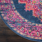 Nourison Passion Blue 4' X Round Area--Rug, Boho, Traditional, Easy--Cleaning, Non Shedding, Bed Room, Living Room, Hallway, (4'