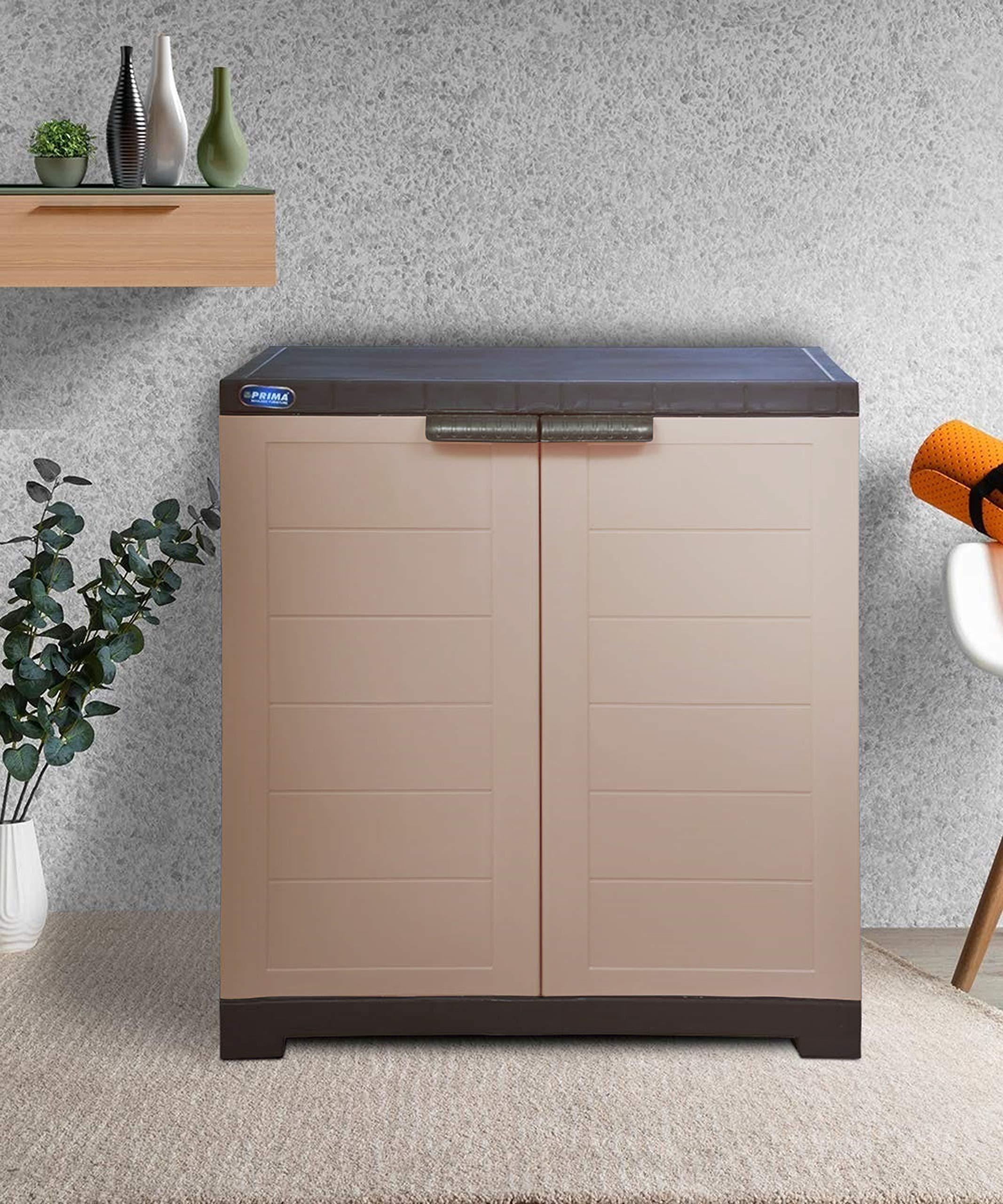 Prima Delta 1 Plastic Cabinet For Shoe Storage | Space Organizer | Shoe Rack | For Living Room Home & Office, Camel & Brown