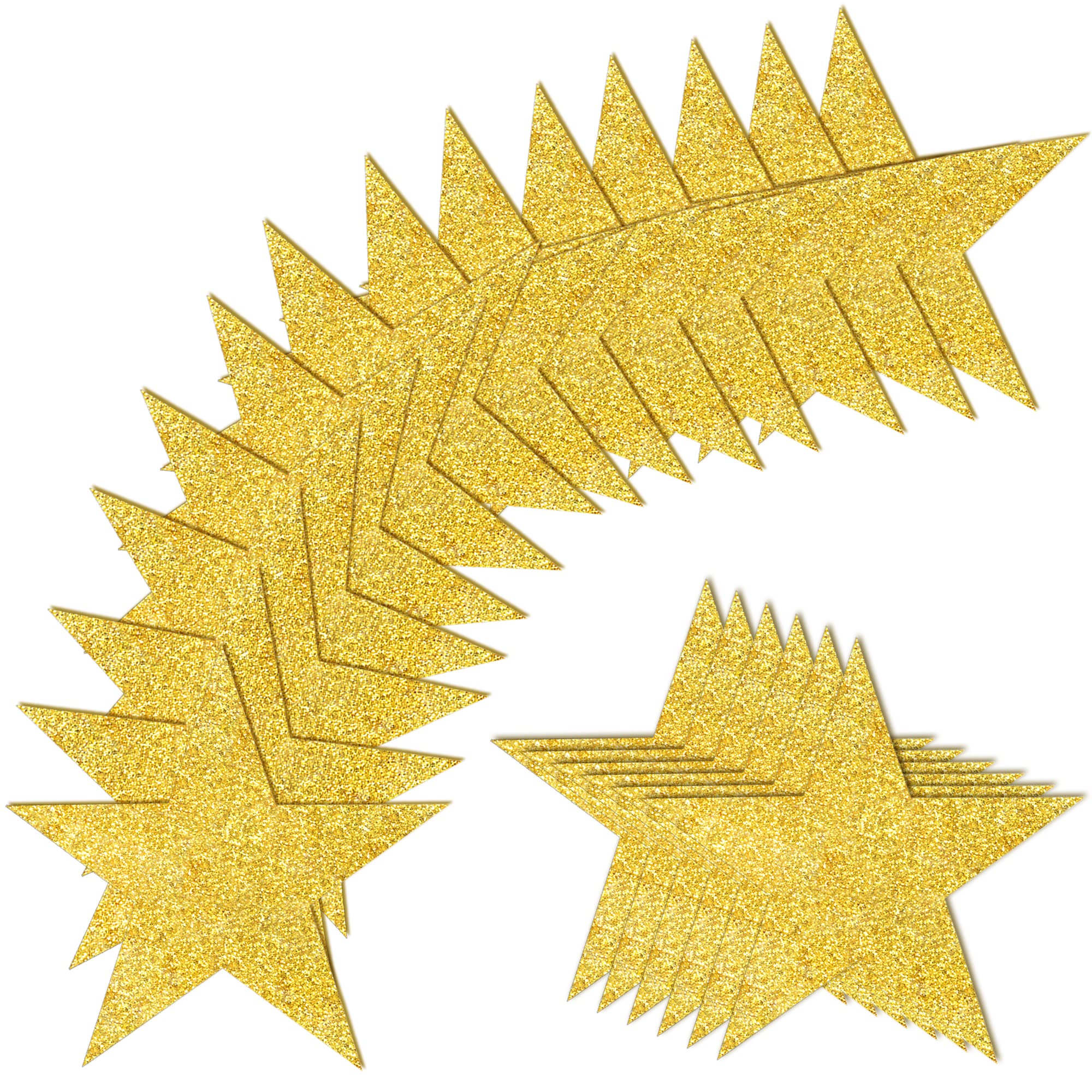 100 PCS Glitter Gold Five Star Cutouts Paper Star Confetti Cutouts Gold Star Cutouts for Bulletin Board Stars Accents Classroom 