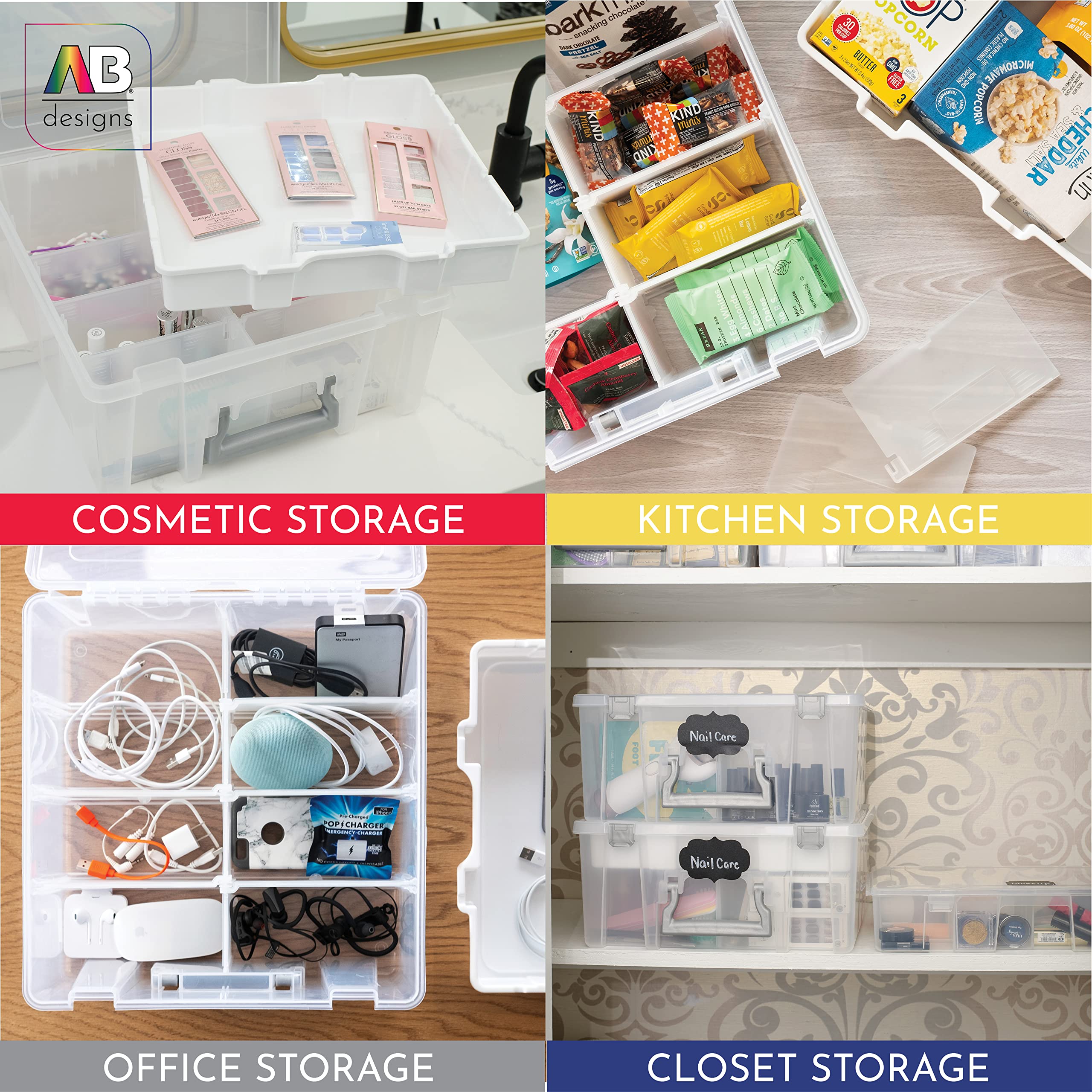 Ab Designs 6899Abd Super Satchel Double Deep With Lift-Out Tray And Removable Dividers, Stackable Home Storage Organization Cont