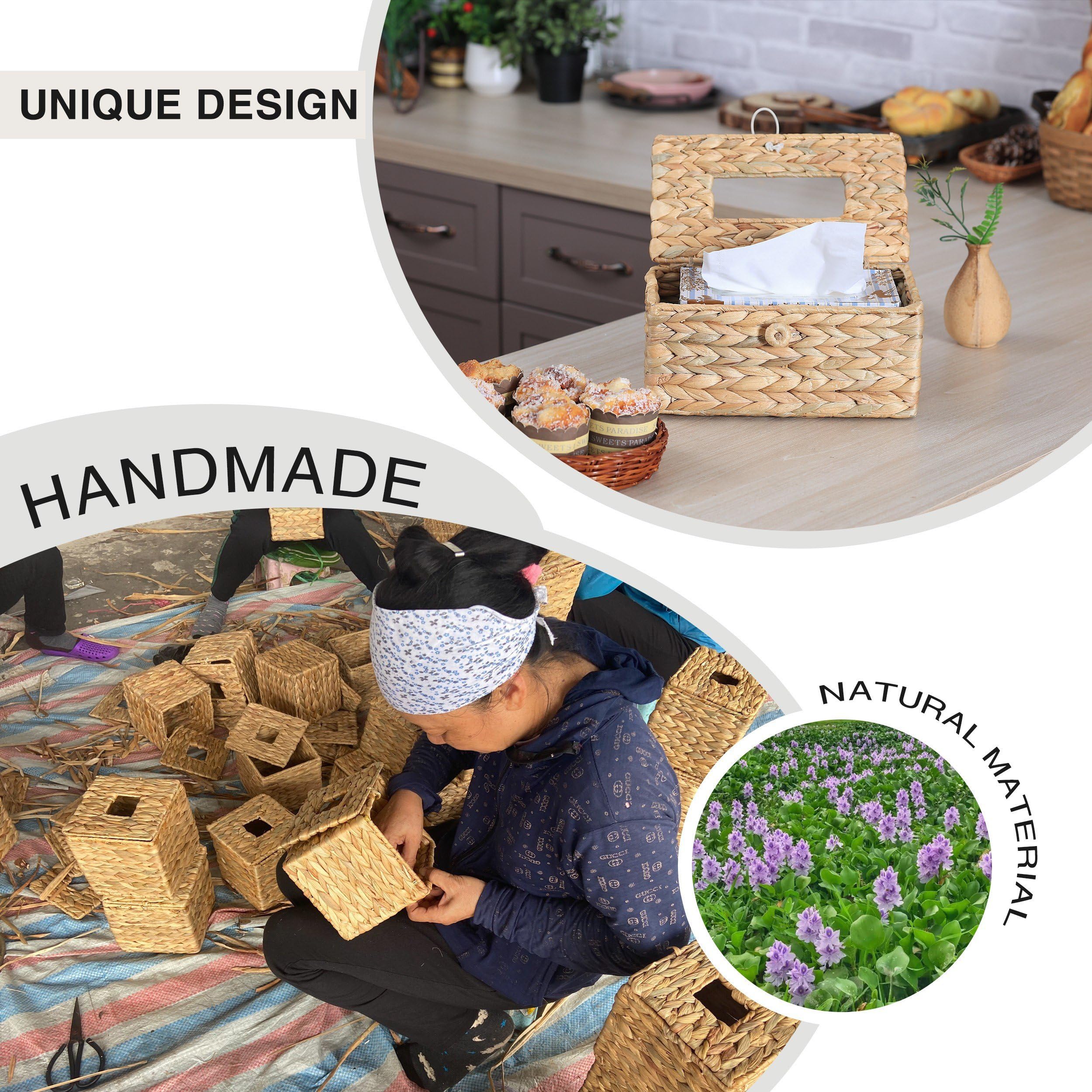 Minhkust Tissue Box Holder With Flip-Open Top, Tissue Box Cover Rectangular, Rattan Wicker Rectangle Tissues Box Cover, Boho Dec