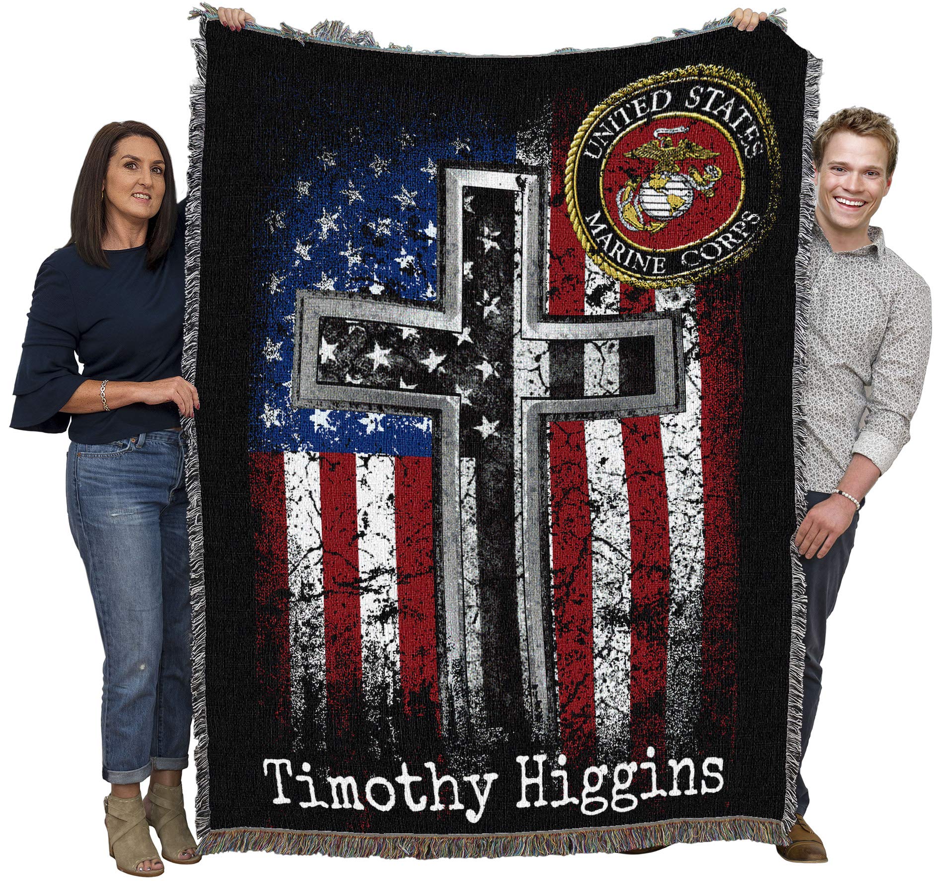Pure Country Weavers Us Marine Corps - Faithful Flag Blanket - Personalized - Custom Gift Military Tapestry Throw Woven From Cot