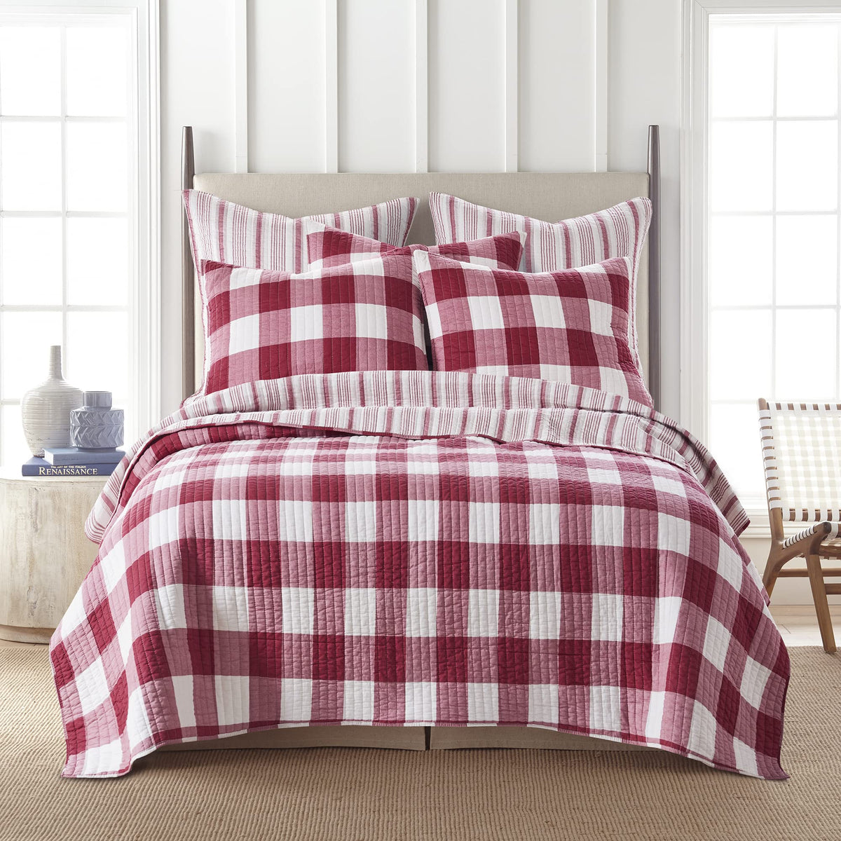 Levtex Home - Camden Quilt Set -King Quilt + Two King Pillow Shams - Buffalo Check In Red And Cream - Quilt Size (106 X 92 In.)