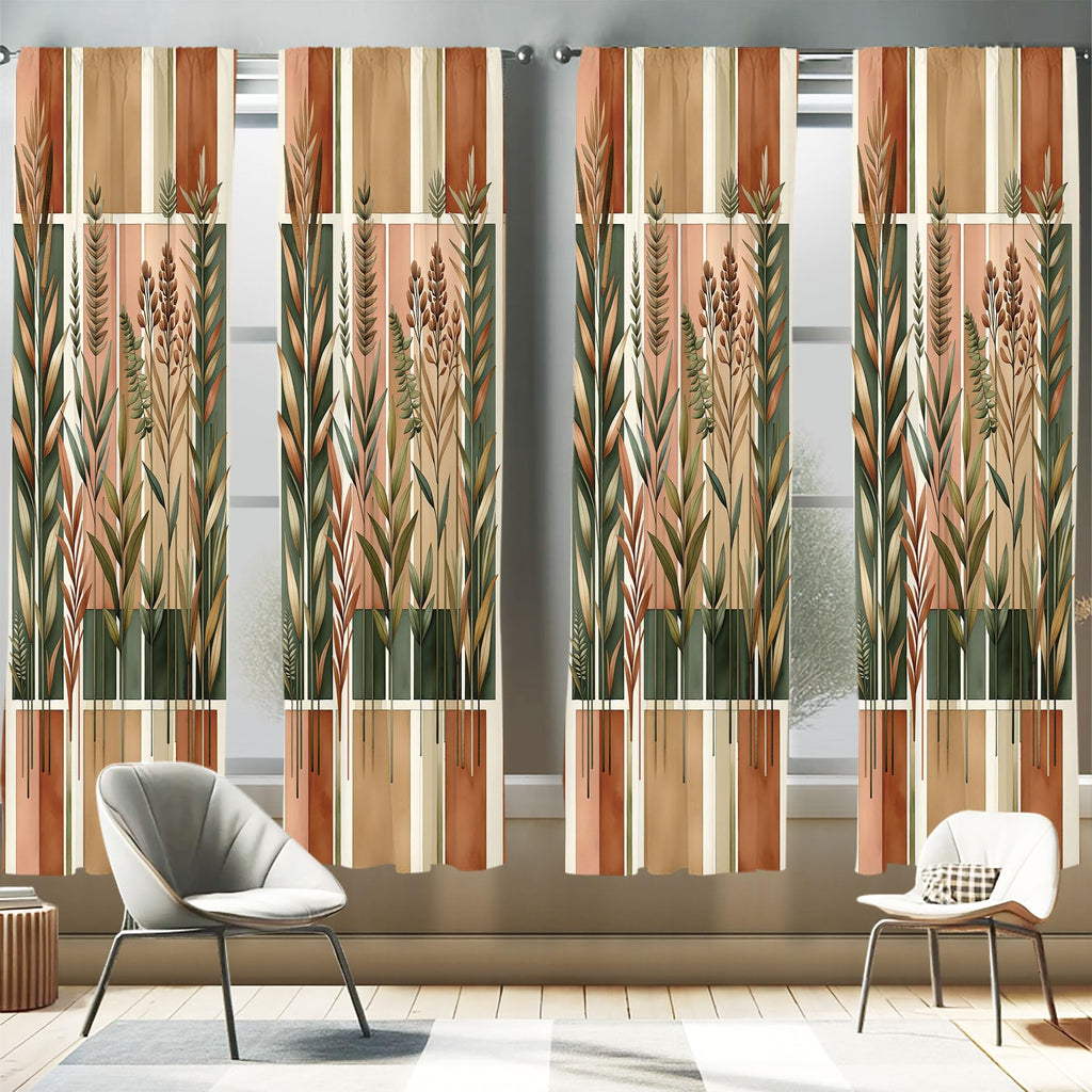 Ambesonne Botanical Window Curtains Pack of 2, Watercolor Fall Branches and Geometric Mid Century Modern Autumnal Art, Lightweig