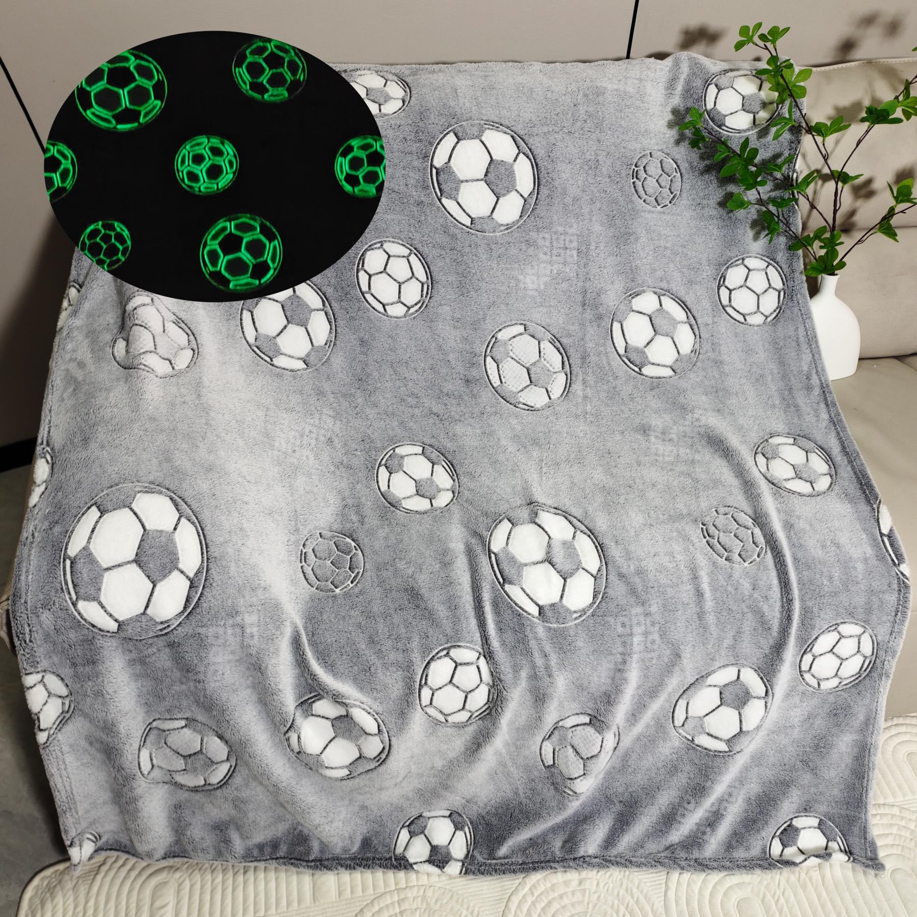 Sviuse Glow In The Dark Twin Size Soccer Blanket Sports Ball Throw Blanket Soccer Fans Gifts Soft Cozy Football Blanket For Boys