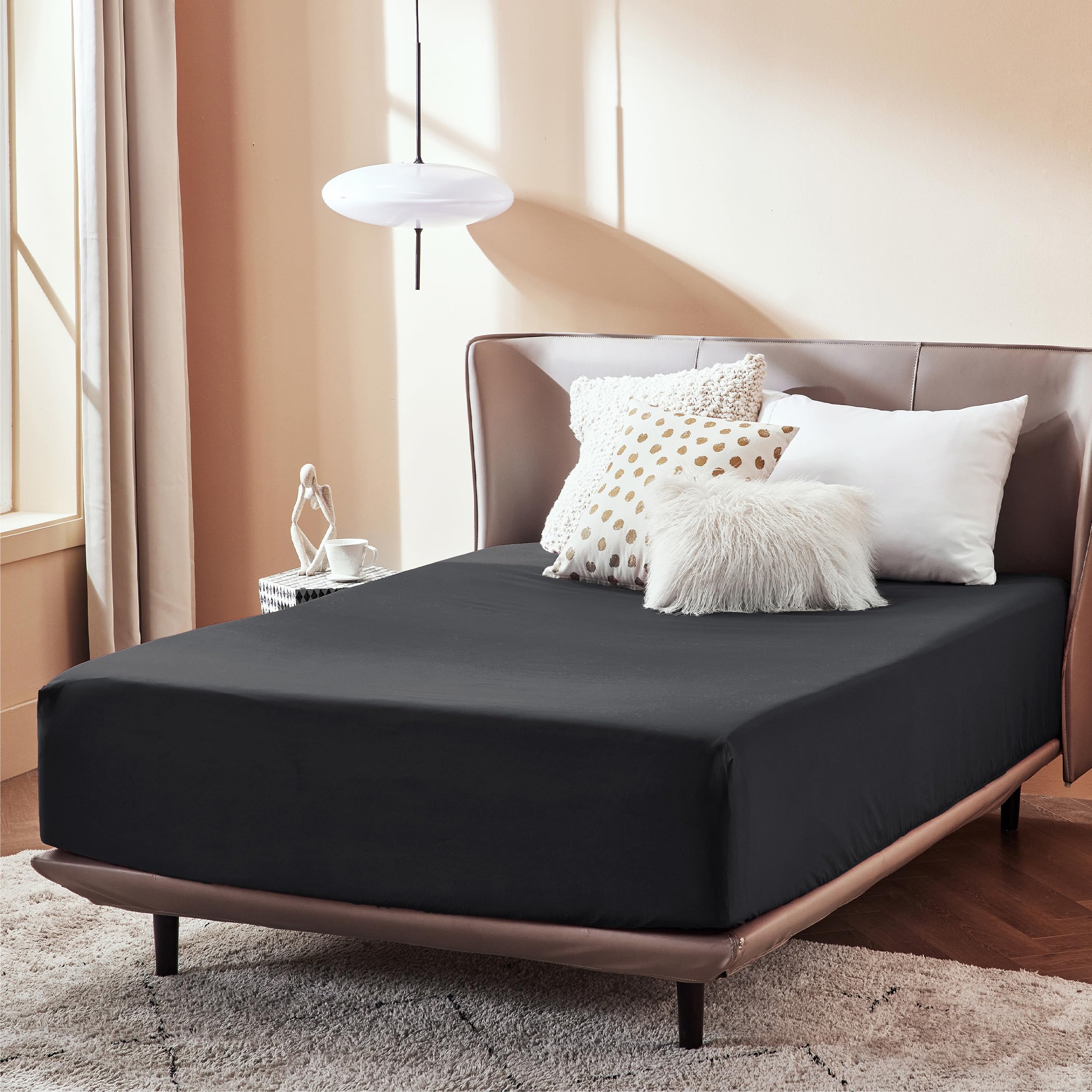 Bedsure Fitted Sheet Queen Size Only - Brushed Microfiber Bed Sheets, Ultra Soft & Breathable, Fade Resistant & Easy Care (Black, 60X80+16 Inches, 1 Piece)