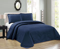 Elegant Home Beautiful Over Sized Dark Blue Navy Solid Color Embossed Floral Striped 3 Piece Queen/Full Size Coverlet Bedspread