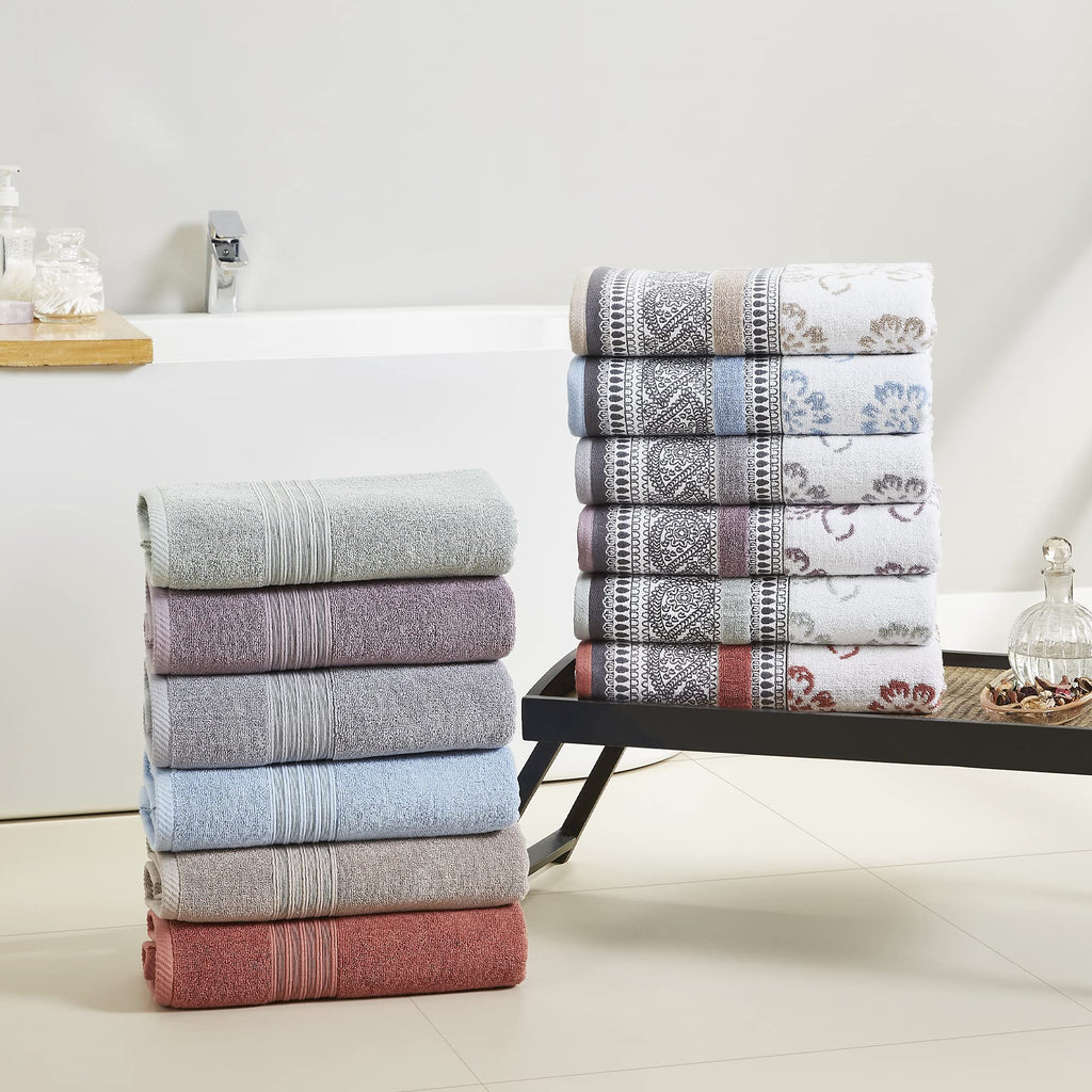 Modern Threads 6 Piece Set, 2 Bath Towels, 2 Hand Towels, 2 Washcloths Yarn Dyed Jacquard/Solid Towel Set Ophelia Clay