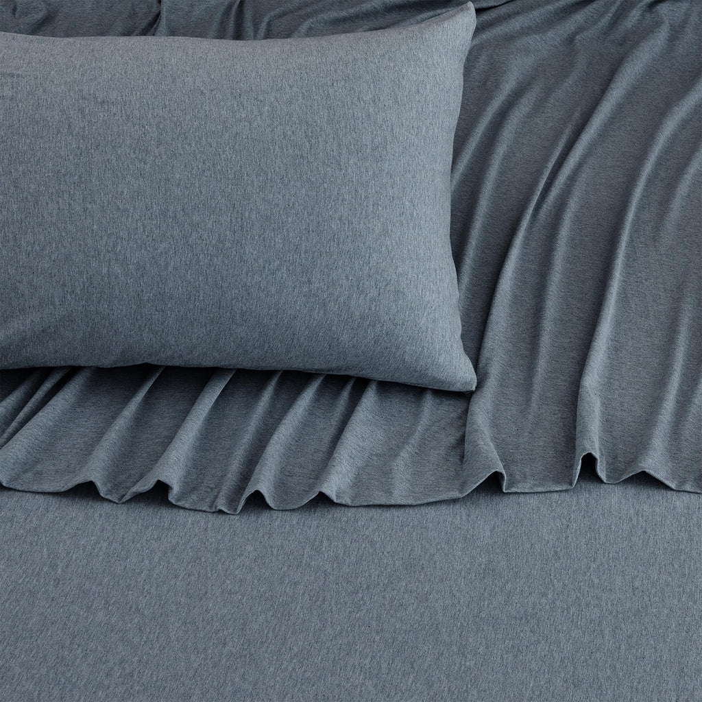 Great Bay Home King Cotton Jersey Knit Sheet Set - Ultra-Soft Heathered Denim Blue T-Shirt Style Bed Sheets & Pillowcases