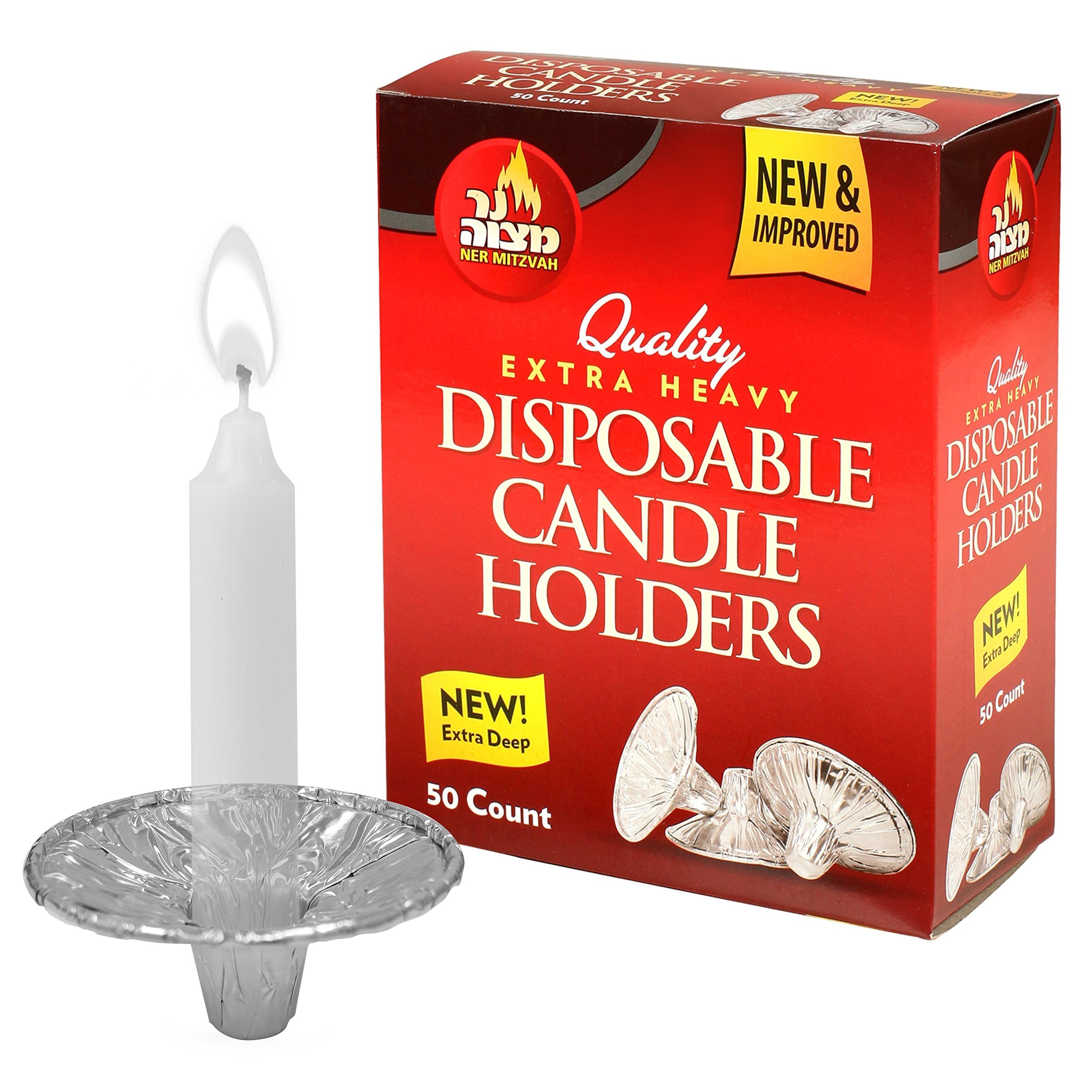 Disposable Foil Candle Holders - Heavy Duty Aluminum Protector Bobeches, Drip Guard Candlestick Liner Inserts - 50 Count - by Ne
