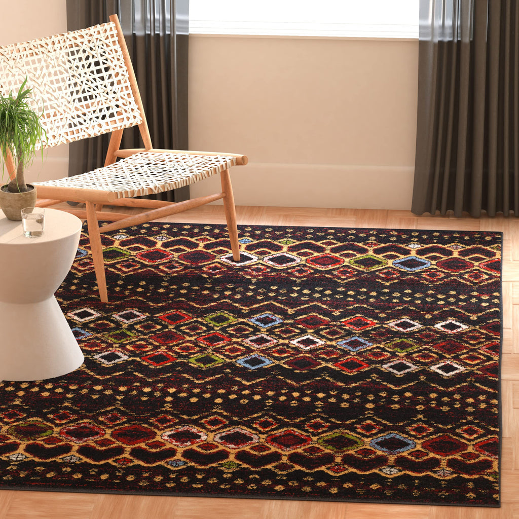 SAFAVIEH Amsterdam Collection Accent Rug - 4' x 6', Black & Multi, Moroccan Boho Design, Non-Shedding & Easy Care, Ideal for Hig