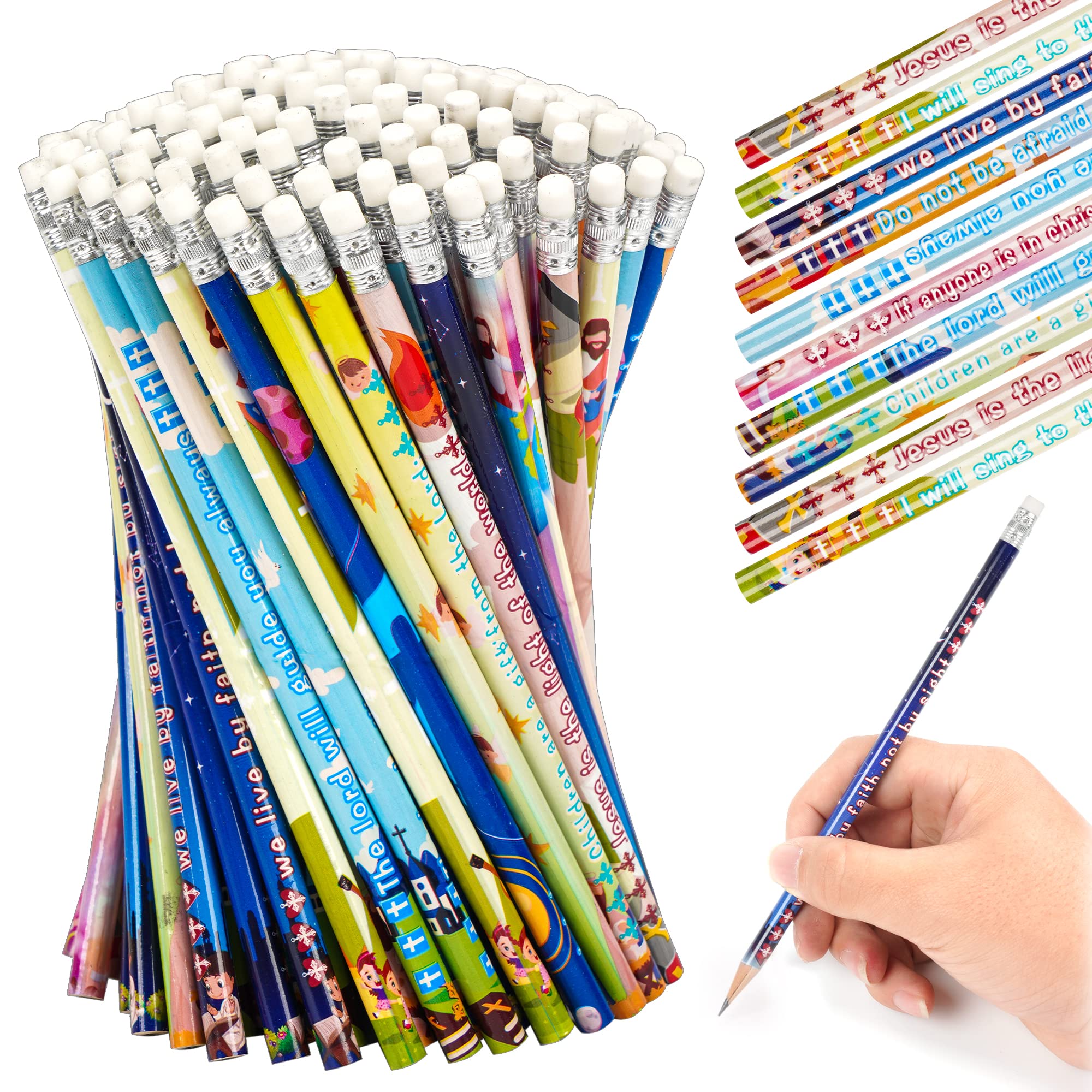 Kolewo4Ever 100 Pieces Bible Verses Pencils With Inspirational Scriptures, 8 Styles, Multicolor, Great For Teachers, Students, C