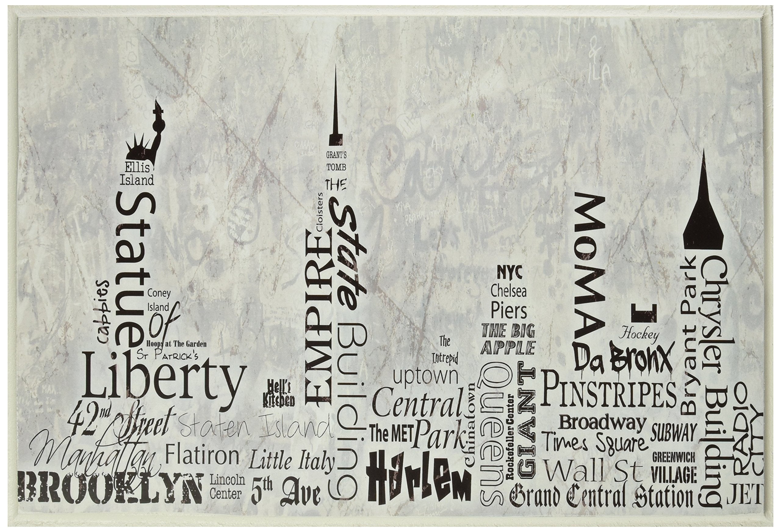 Stupell Home D  cor NY Typography Skyline Rectangle Wall Plaque, 10 x 0.5 x 15, Proudly Made in USA