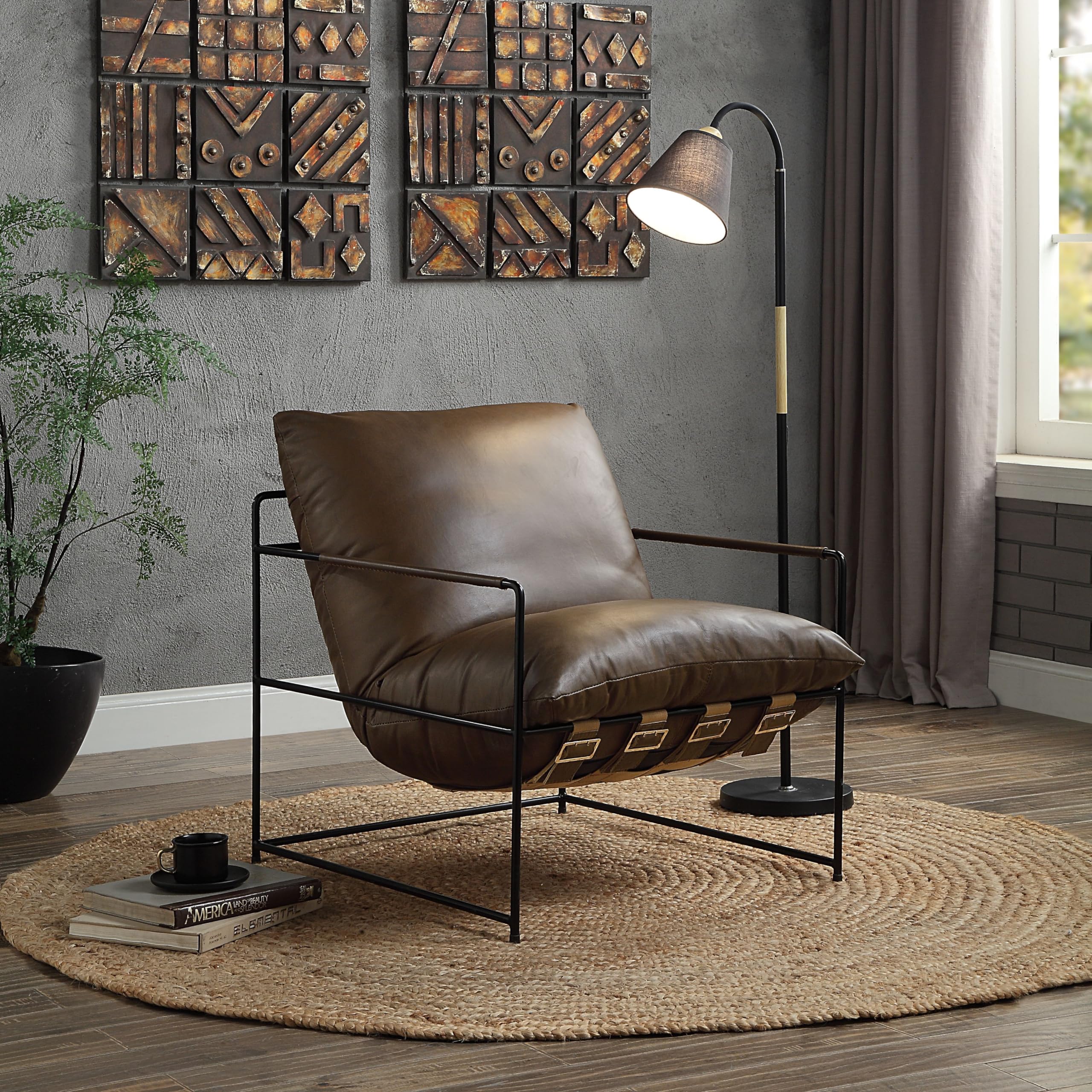 Acme Furniture Saturn Leather Metal Frame Accent Chair Cushion