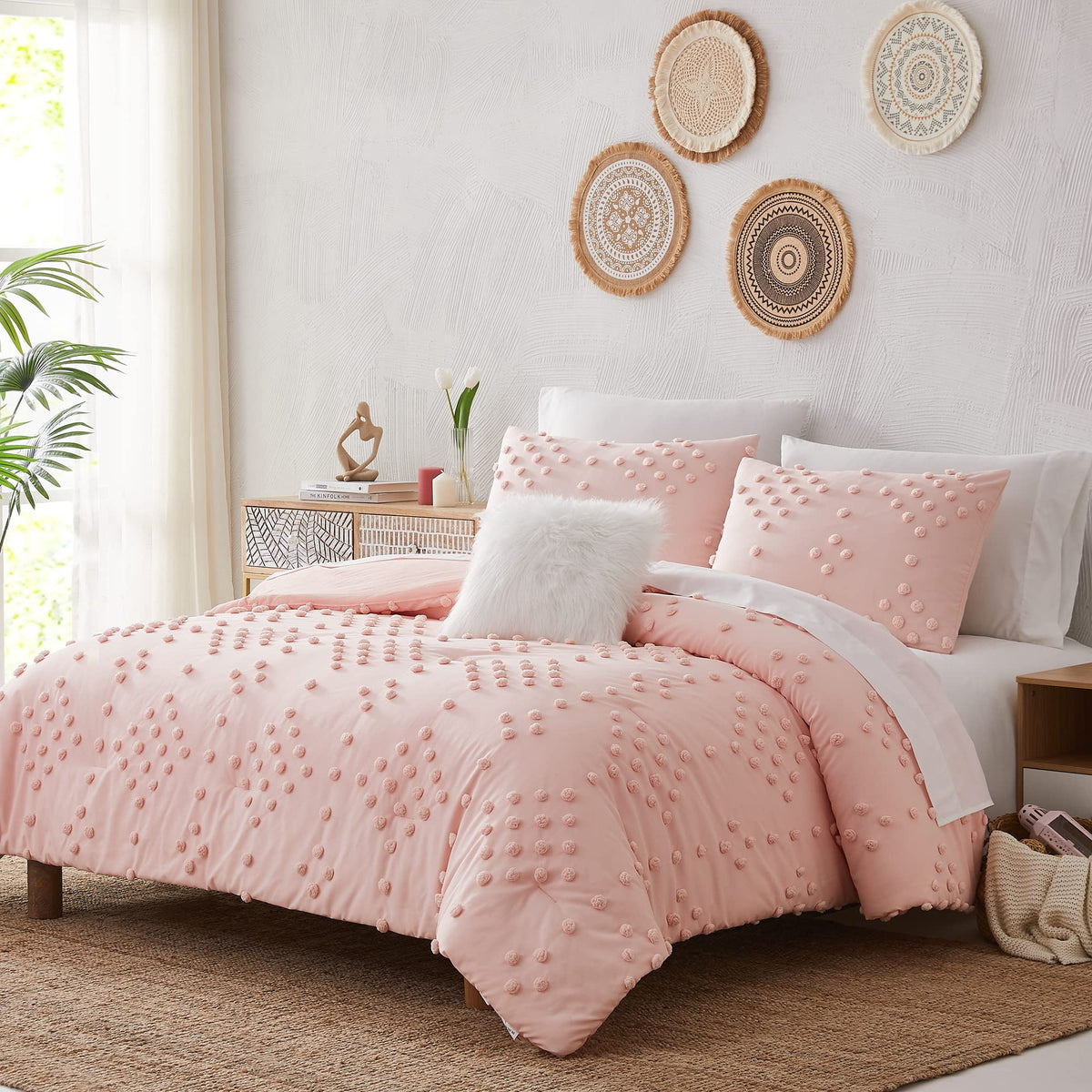 Geniospin Twin Comforter Set 6 Pieces, Bed In A Bag With Comforters, Sheets, Pillowcases & Shams - Pom Tufted Design Microfiber,