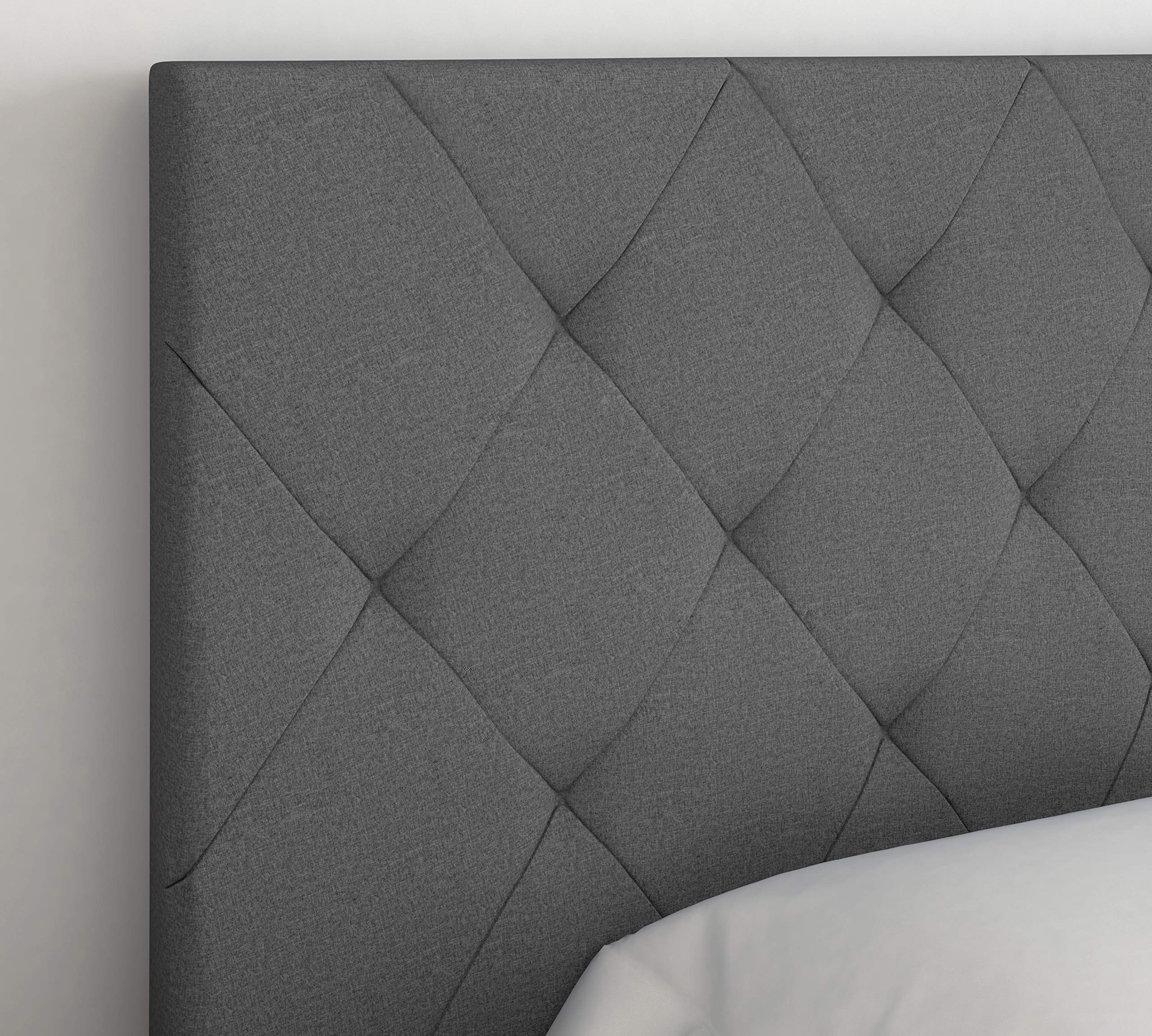 Boyd Sleep Chloe Upholstered Button Tufted Platform Bed Frame Mattress Foundation With Headboard And Strong Wood Slat Supports: Linen, Grey, King