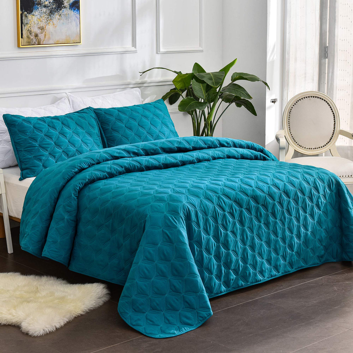 Litanika Queen Size Quilt Bedding Set Teal - Full Lightweight Comforter Bedspreads & Coverlets Turquoise - Bedding Cover Bed Dec