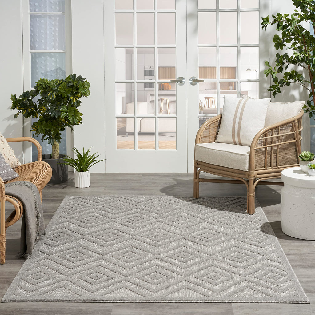 Nourison Versatile Indoor/Outdoor Silver Grey 6' X 9' Area Rug, Moroccan, Modern, Bedroom, Living Room, Backyard, Deck, Patio, Easy Clean, Non Shedding (6X9)