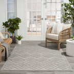 Nourison Versatile Indoor/Outdoor Silver Grey 6' X 9' Area Rug, Moroccan, Modern, Bedroom, Living Room, Backyard, Deck, Patio, Easy Clean, Non Shedding (6X9)