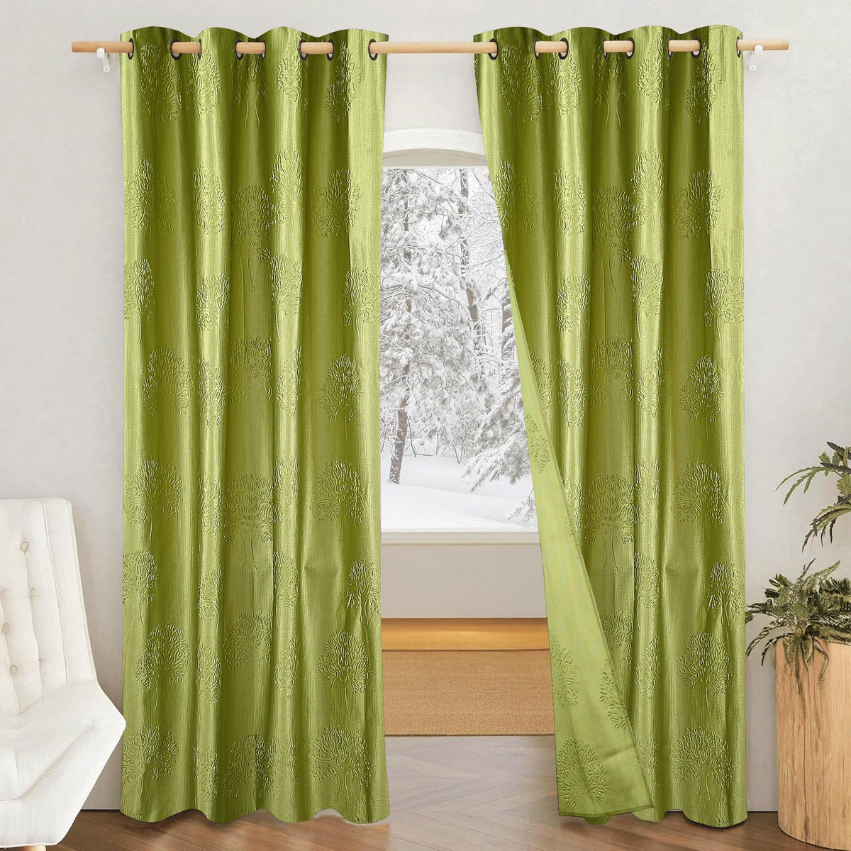 Amazon Brand  Solimo Polyester 100% Blackout Emboss Door Tree Print Curtains|Blackout Door Curtains|7 Feet|Set of 2|Emboss Tree