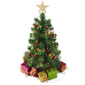 Prextex 23 Inch Tabletop Mini Christmas Tree Set with Warm-White LED Lights, Star Topper, Gift Boxes and Ornaments - Small Chris