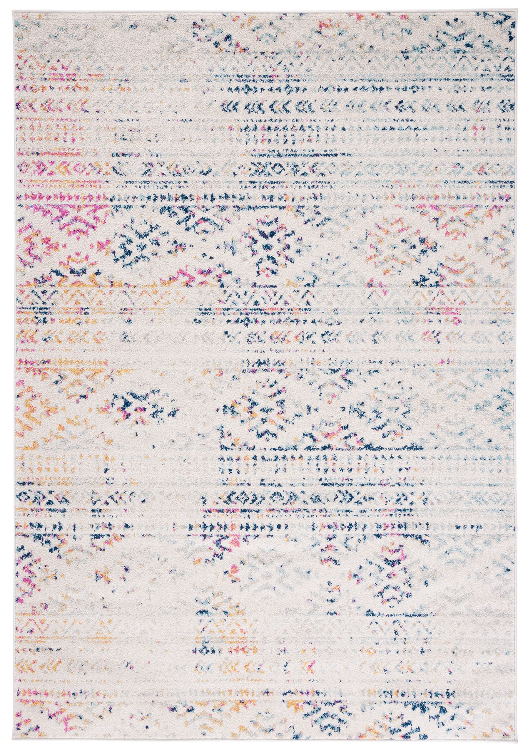 SAFAVIEH Tulum Collection Accent Rug - 2 x 5, Ivory & Blue, Moroccan Boho Tribal Design, Non-Shedding & Easy Care, Ideal for H