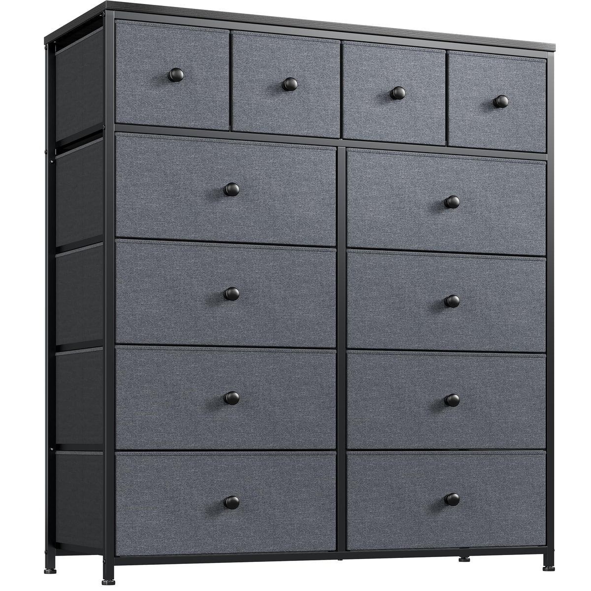 Enhomee Dresser For Bedroom With 12 Drawers, Dresser Organizer For Bedroom, Black Dresser With Wooden Top And Metal Frame, Bedroom Dressers & Chests Of Drawers For Bedroom, Closets, Dark Grey