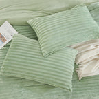 Andency Fleece Queen Comforter Set, 3 Pieces Sage Green Comforter Set For Queen Size Bed, Soft Warm Fluffy Fuzzy Bedding Set For