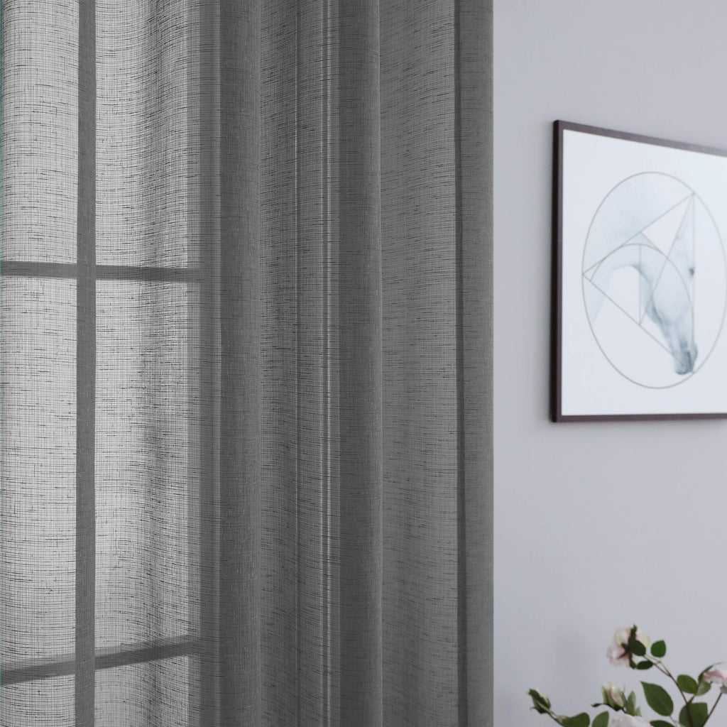 Pitalk Dark Grey Living Room Curtains 102 Inches Long 2 Panels Lightweight Linen Look Window Drapes Farmhouse Charcoal Gray Shee