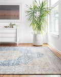 Loloi LAYLA Collection, LAY-07, Blue / Tangerine, 7-6 x 9-6, .13 Thick, Area Rug, Soft, Durable, Vintage Inspired, Distressed,