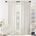 MEETBILY Natural Linen Curtains 108 Inches Long for Living Room 2 Panel Set Back Tab Pocket Light Filtering Privacy Semi Sheer F