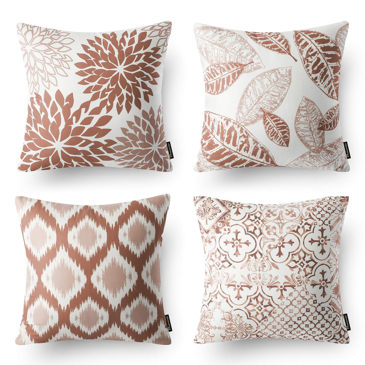 Phantoscope Set Of 4 New Living Series Leaf Geometric Caramel Throw Decorative Pillow Cover Cushion Cover 18 X 18 Inches 45 X 45