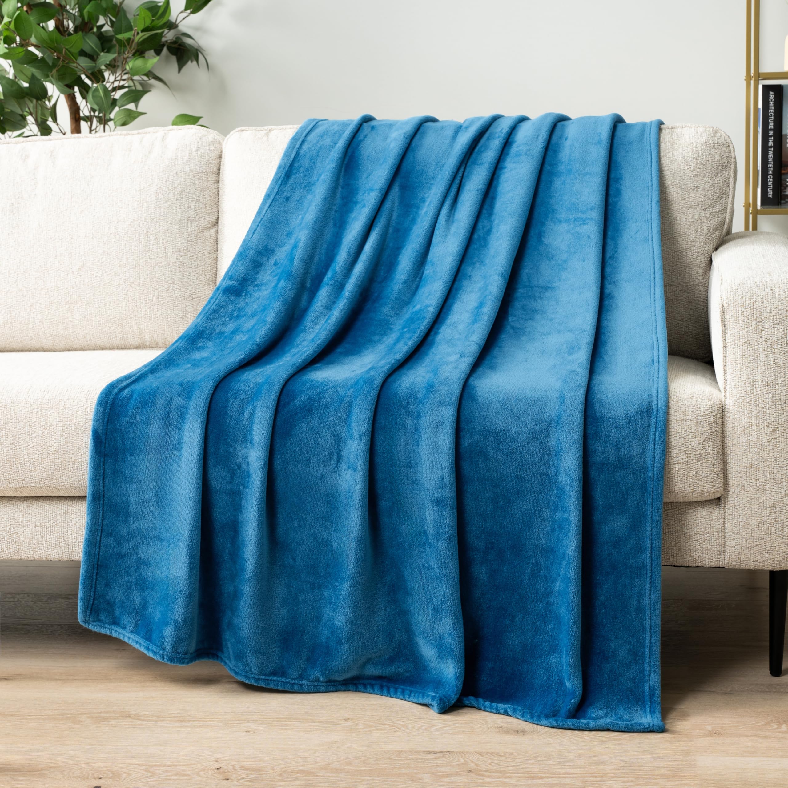 Pavilia Turquoise Fleece Throw Blanket For Couch, Teal Blue Soft Fuzzy Flannel Throw For Sofa, Luxury Plush Microfiber Bed Blank
