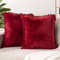 Pavilia Burgundy Red Throw Pillow Covers With Pom Pom 20X20 Set Of 2, Decorative Pillow Cases For Bedroom Aesthetic, Small Throw